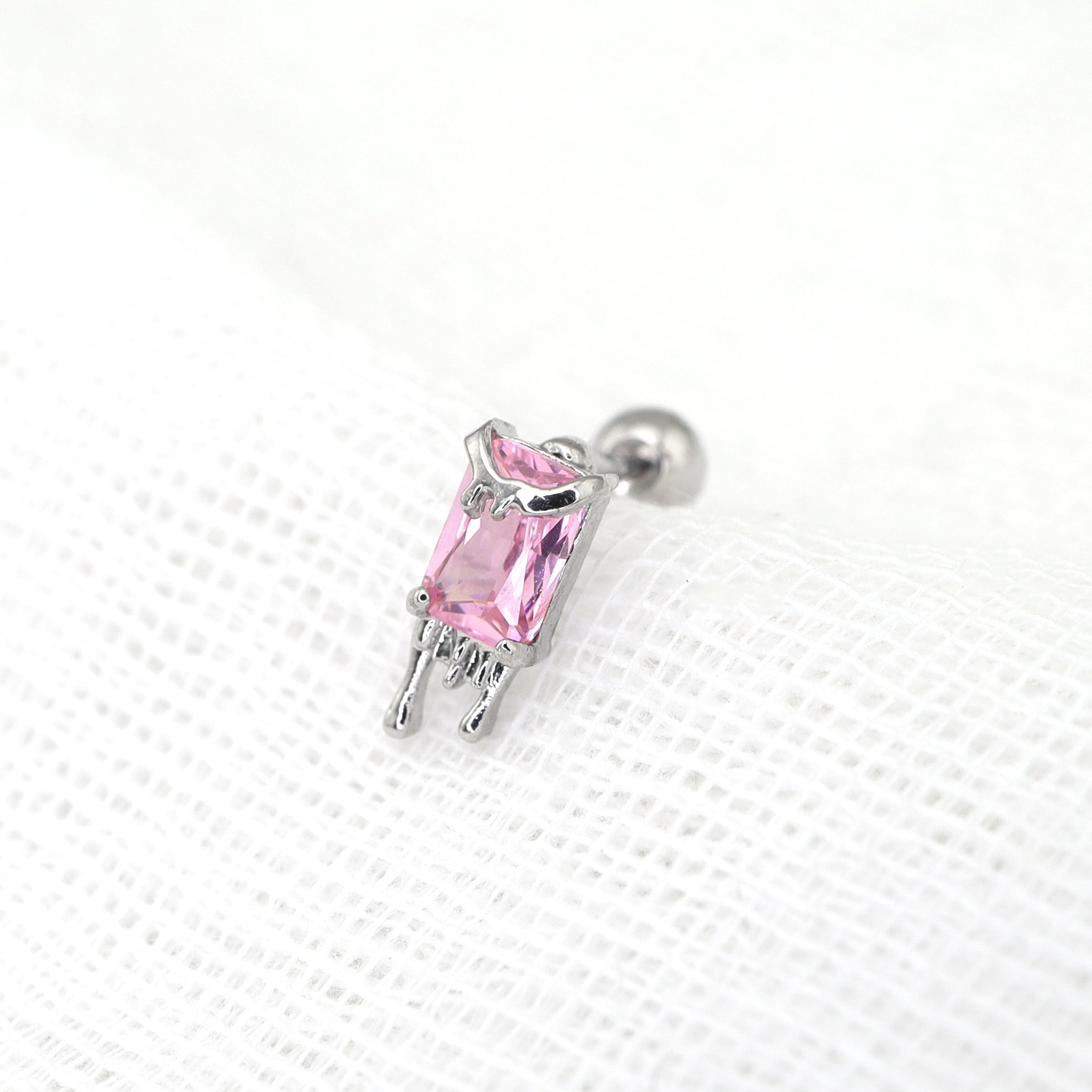 Square Pink "Rock Candy" Fluid Art Ear Studs ph1