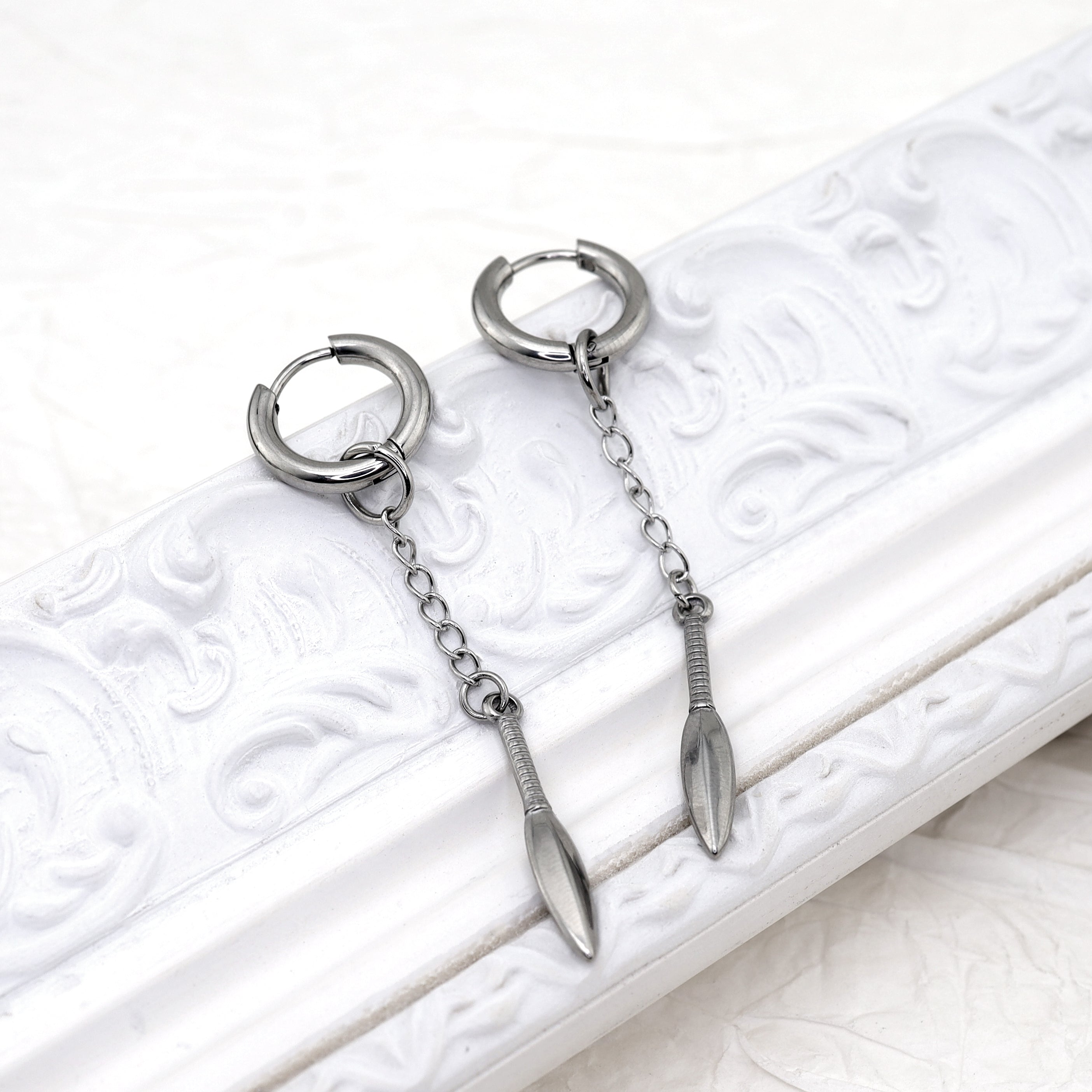 Dagger Drop Chain stainless steel Earrings ph1