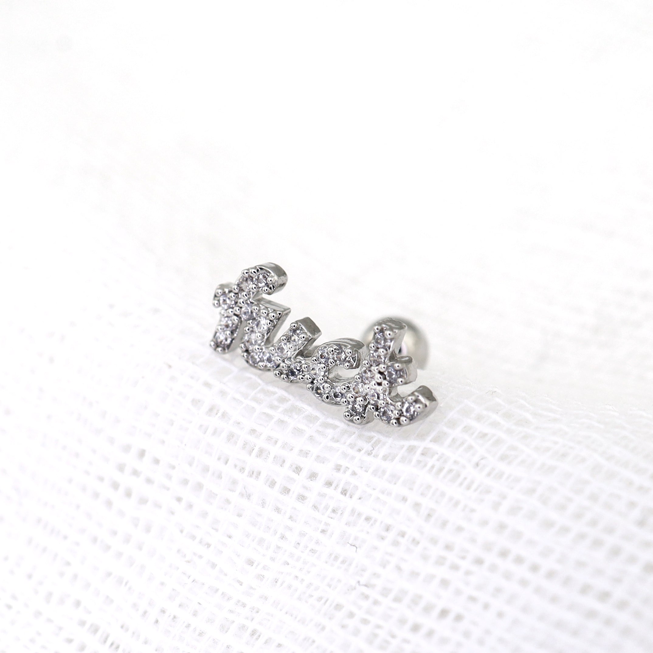 20G Full CZ "FUCK" Text Ear Studs ph1