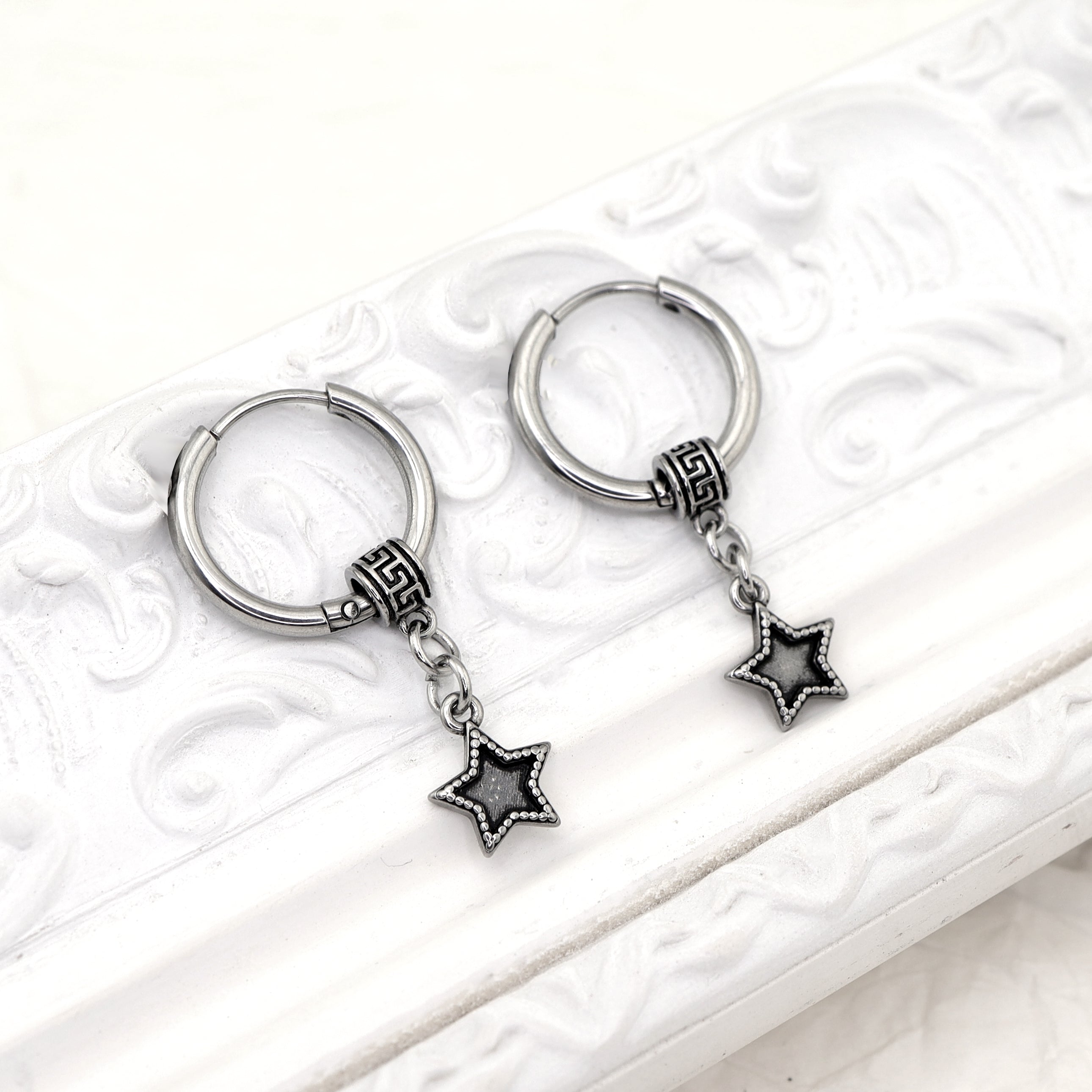 Black Star Dangle stainless steel Earrings