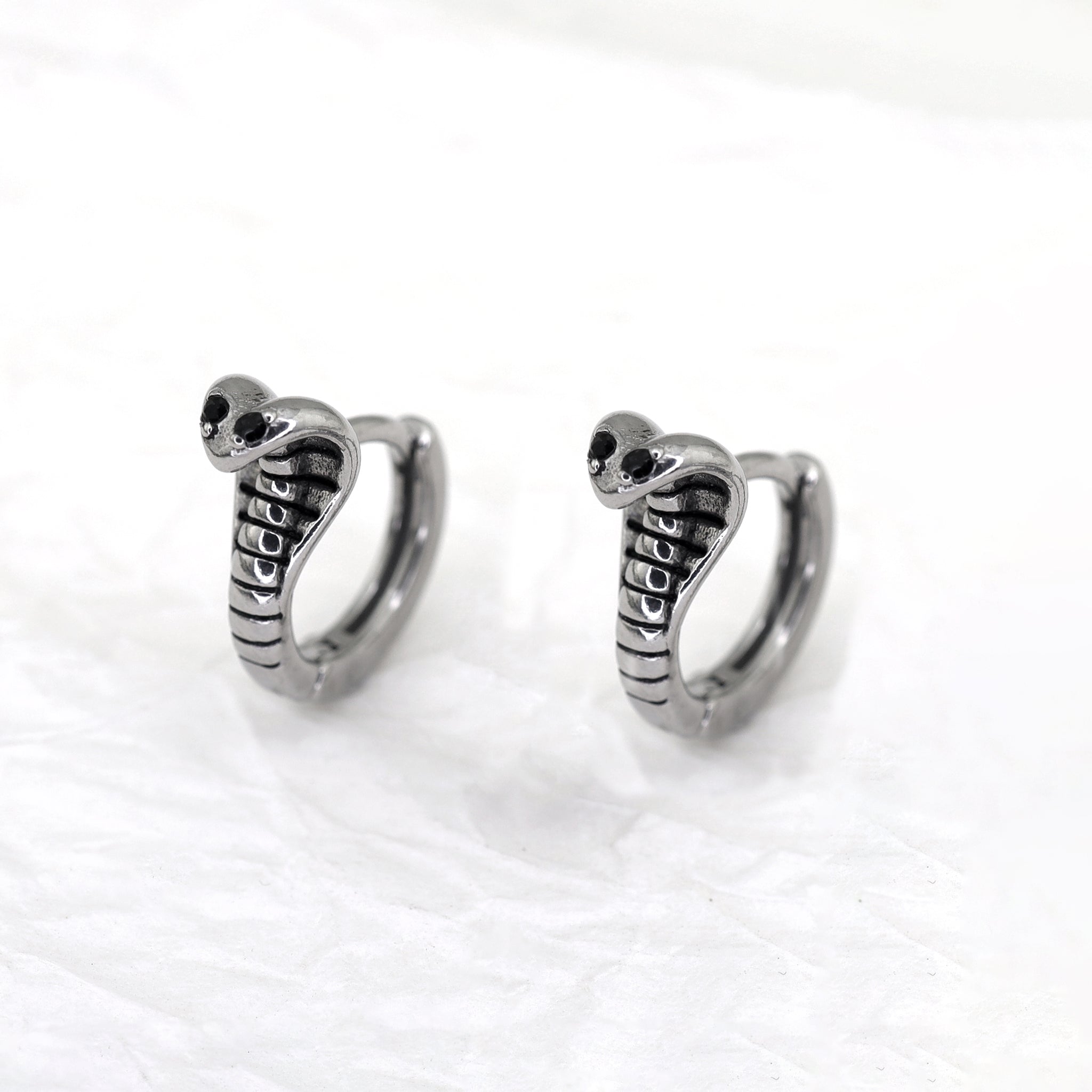 Black CZ Cobra stainless steel Earrings ph1