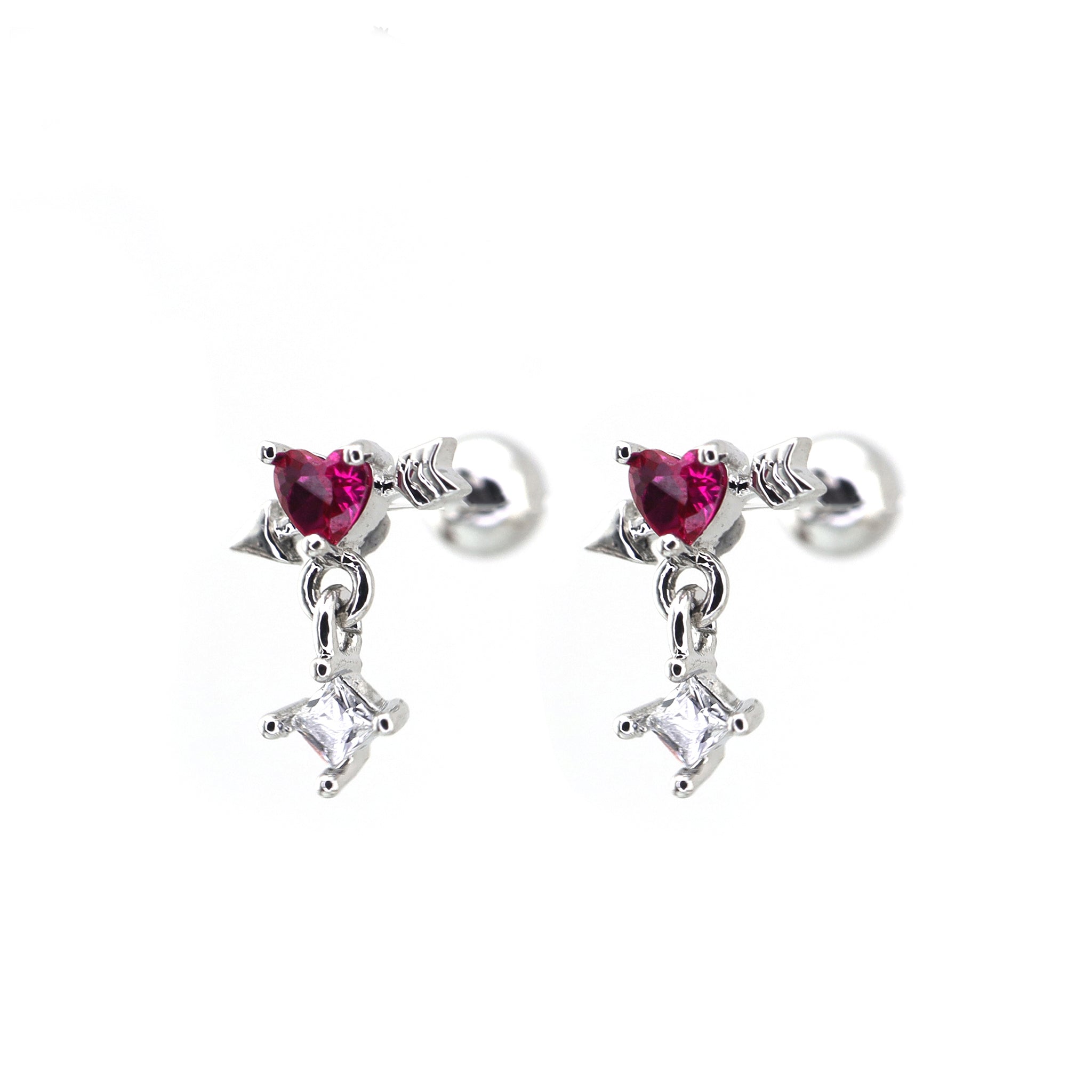 20G Arrow Through Pink Heart CZ Dangle Ear Studs ph1
