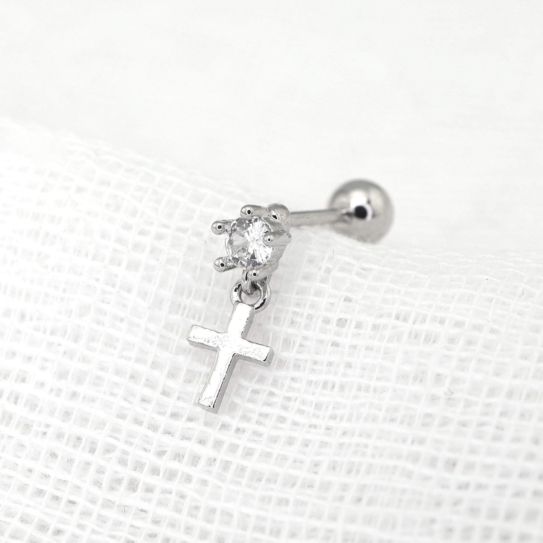 CZ Pendant Cross Thin Gauge Ear Studs ph1
