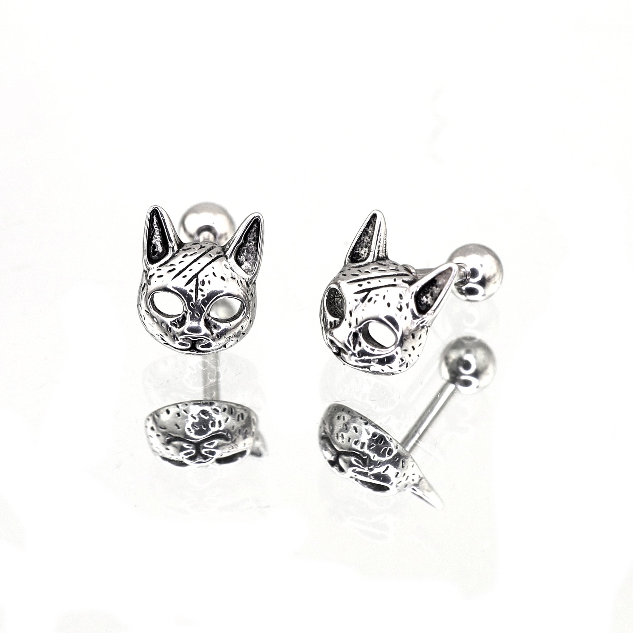 Vintage Openwork Cat Head stainless steel Ear Studs ph1