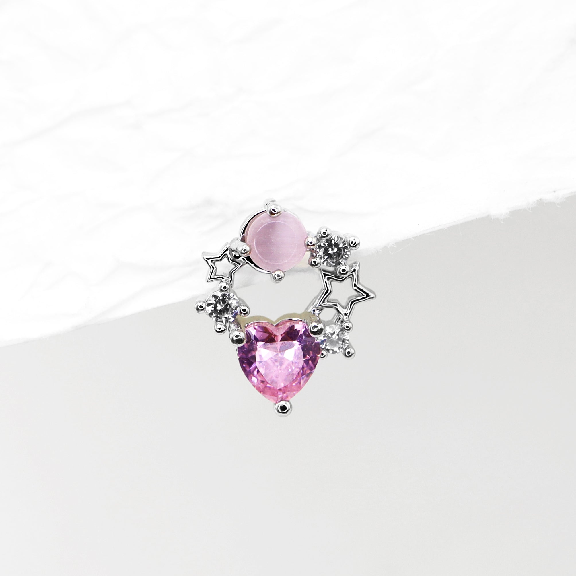 Pink CZ Cat's Eye Floral Halo Ear Studs ph1