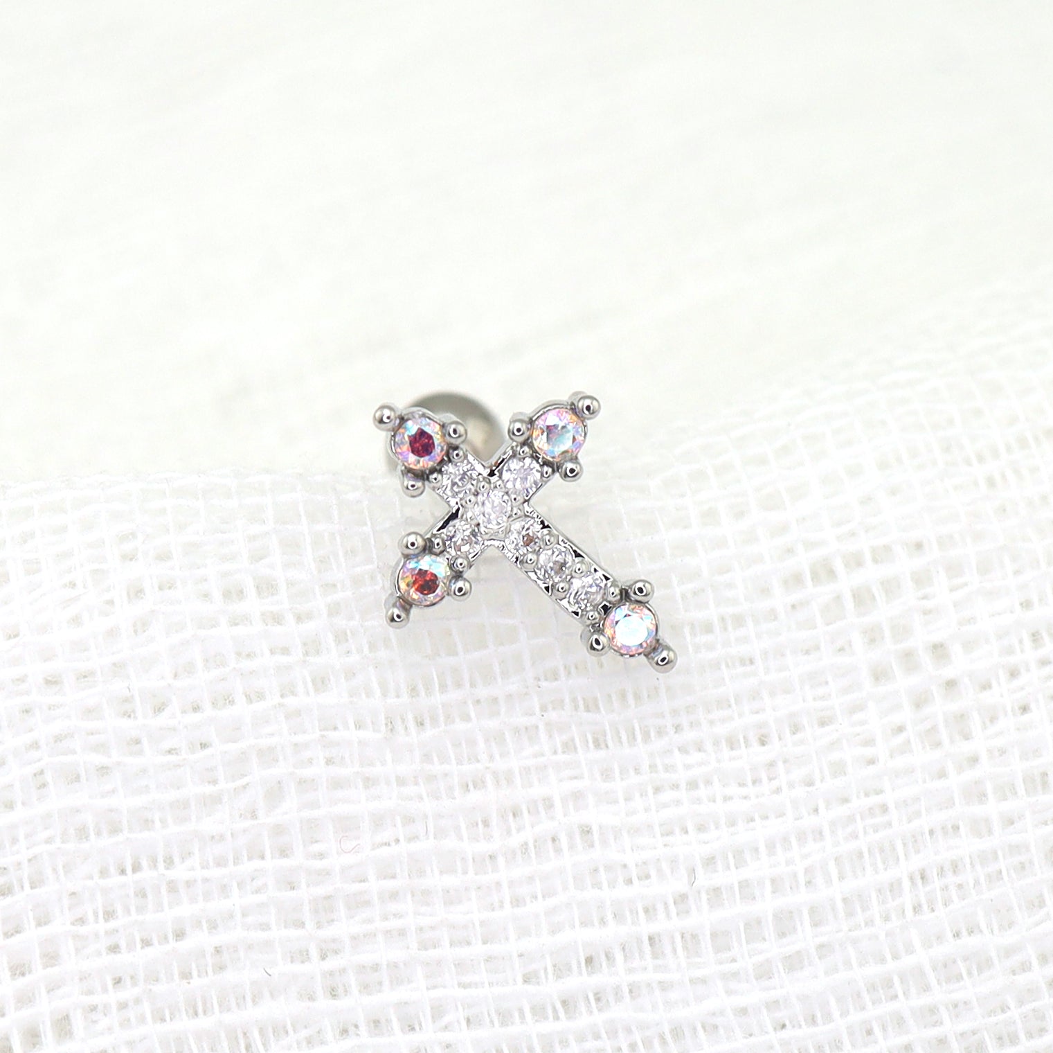 20G Thin Gauge CZ Cross Ear Studs ph1