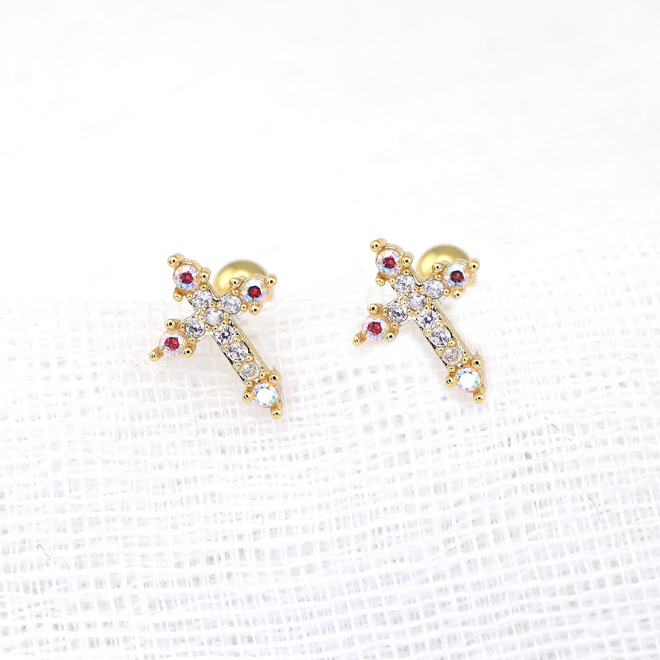 20G Thin Gauge CZ Cross Ear Studs ph1