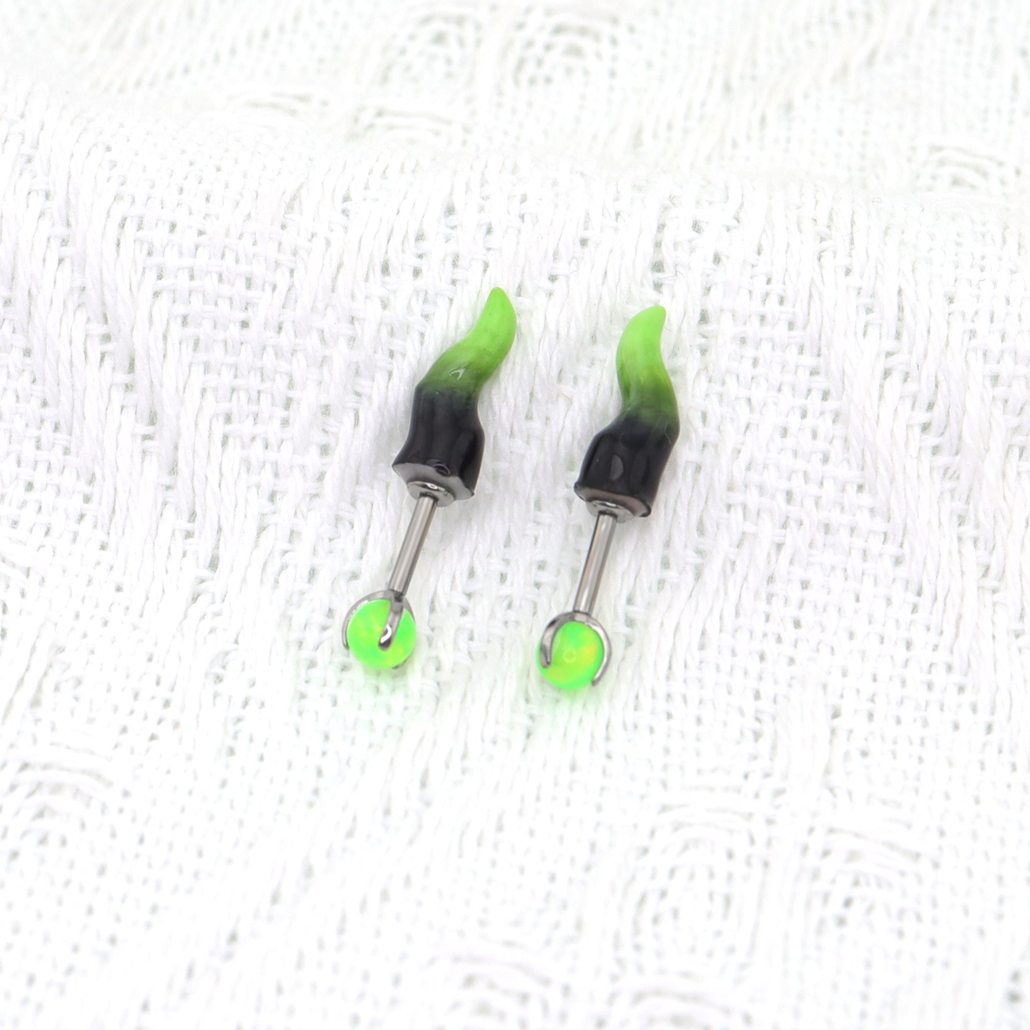 PAIR OF Satan Demon Horn Titanium Cartilage Studs ph1
