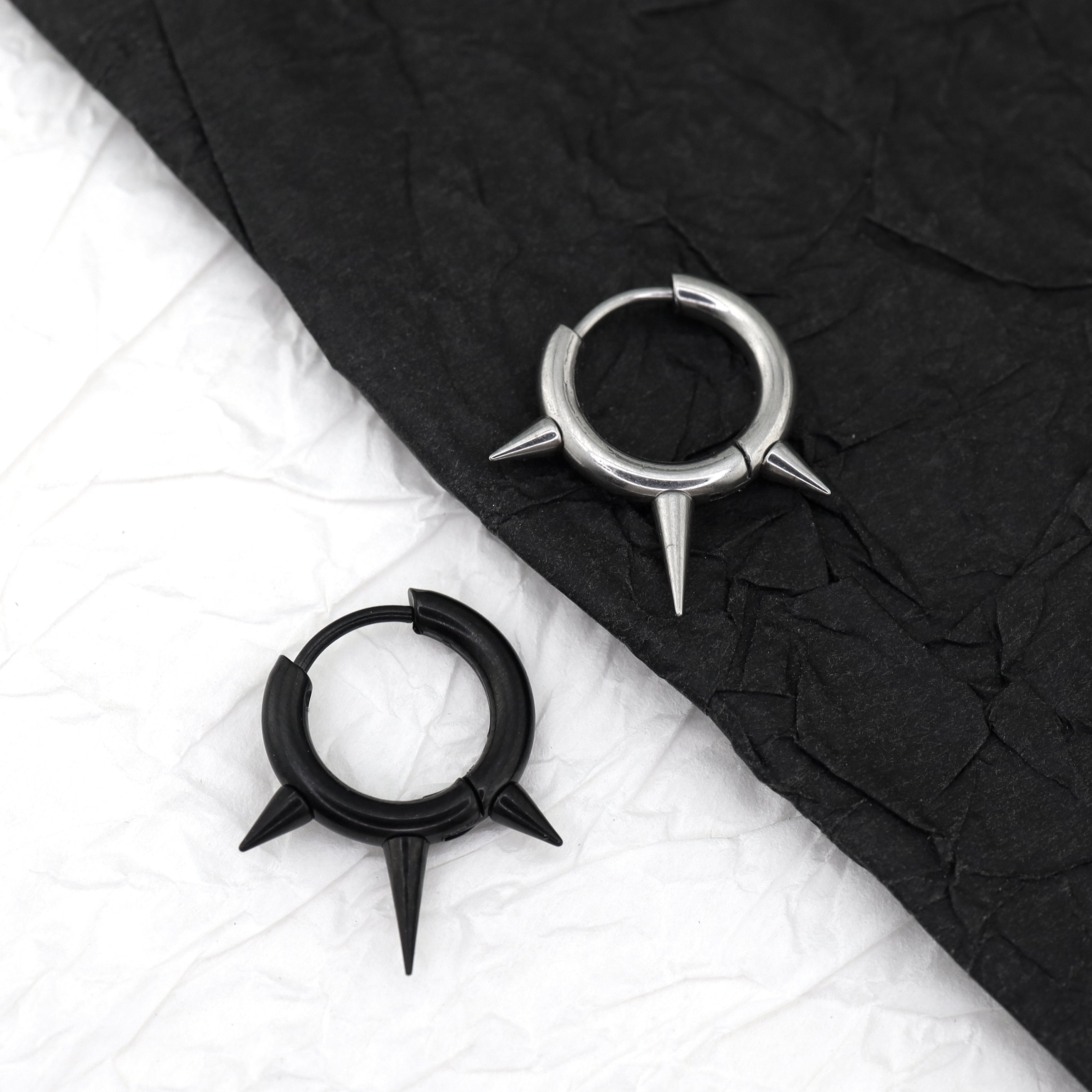 PAIR OF Black & White Spike stainless steel Ear Rings ph1