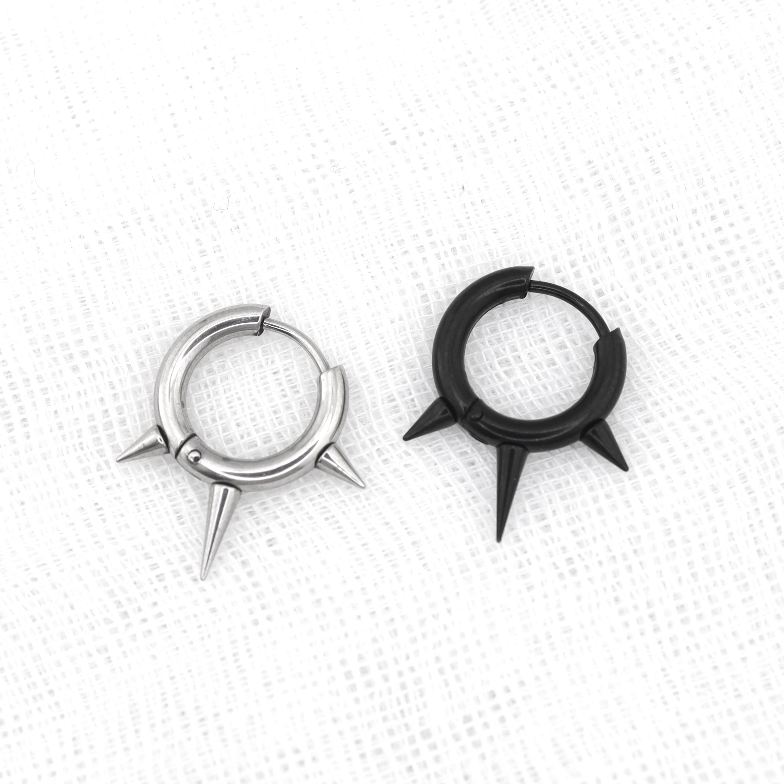 PAIR OF Black & White Spike stainless steel Ear Rings ph1