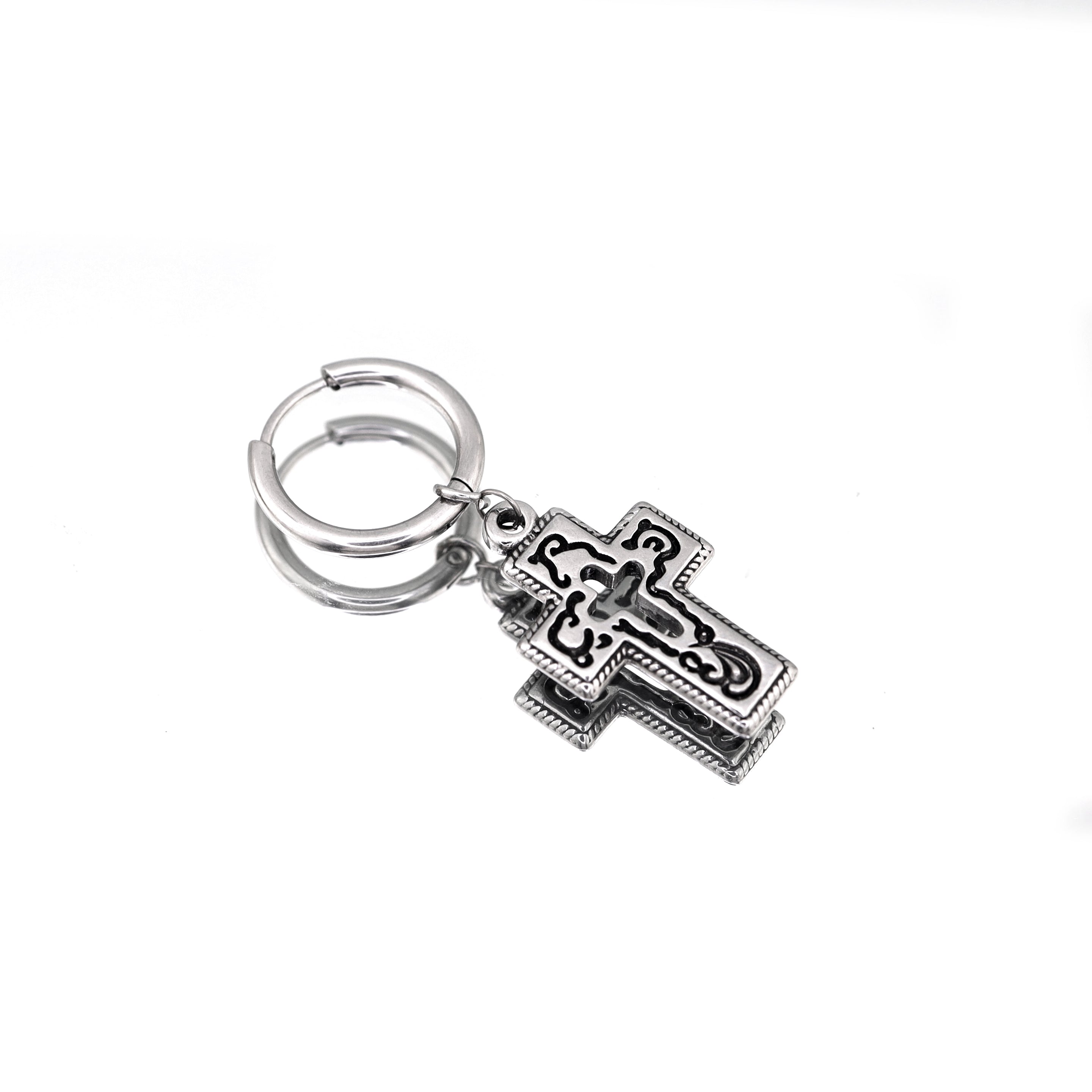 PAIR OF Openwork Gothic Cross stainl ess steel Earring ph1