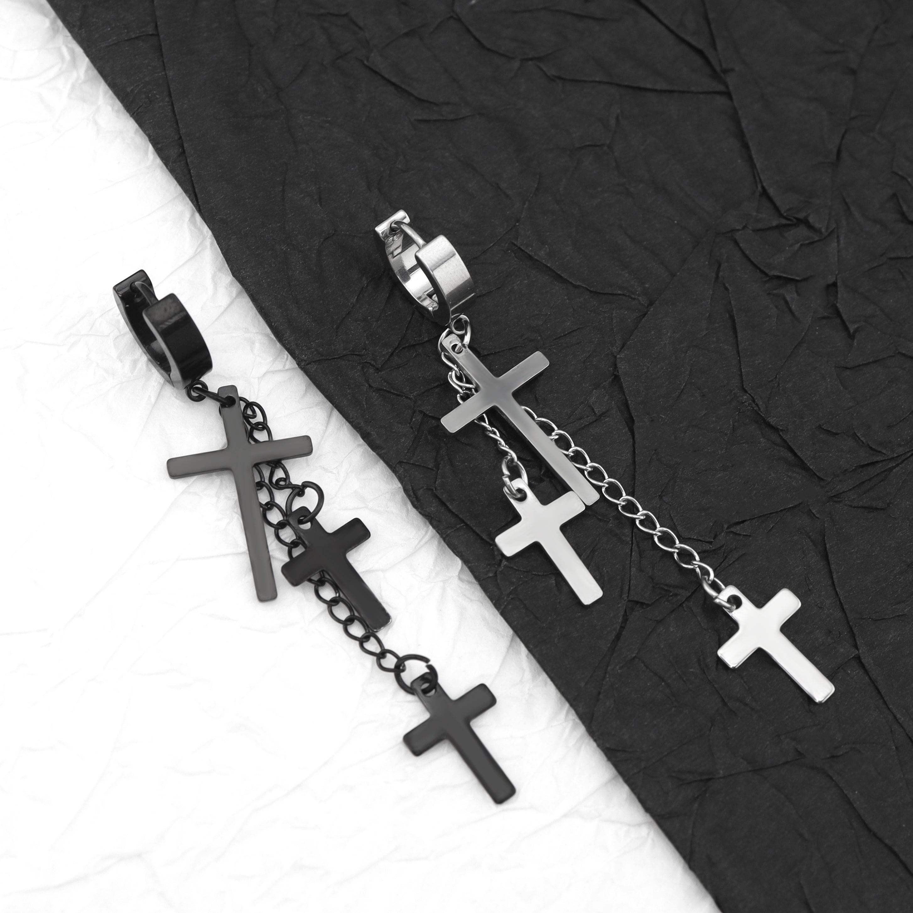 Cross Drop Chain stainless steel Earring ph1