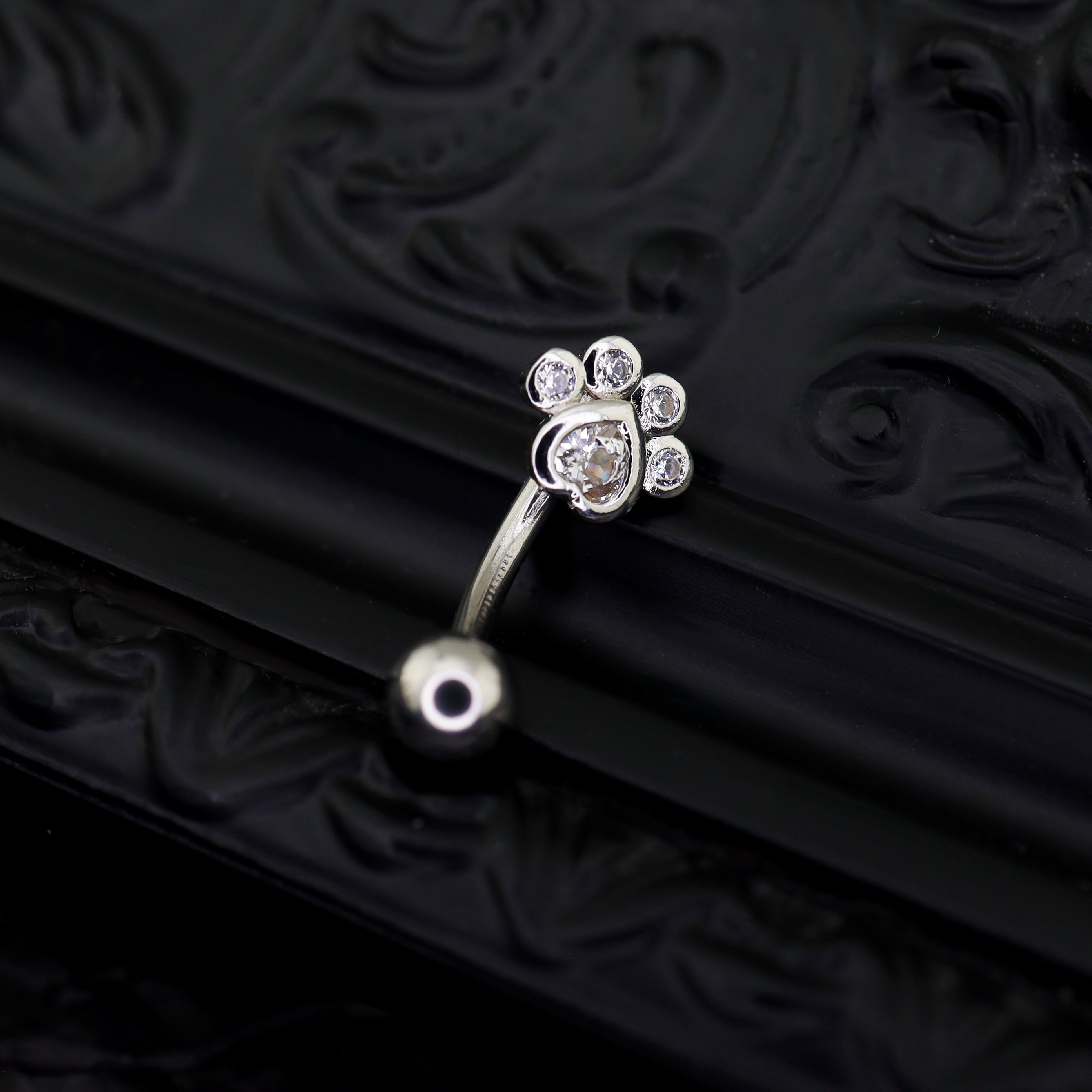 Cat Paw CZ stainless steel Navel Ring ph1