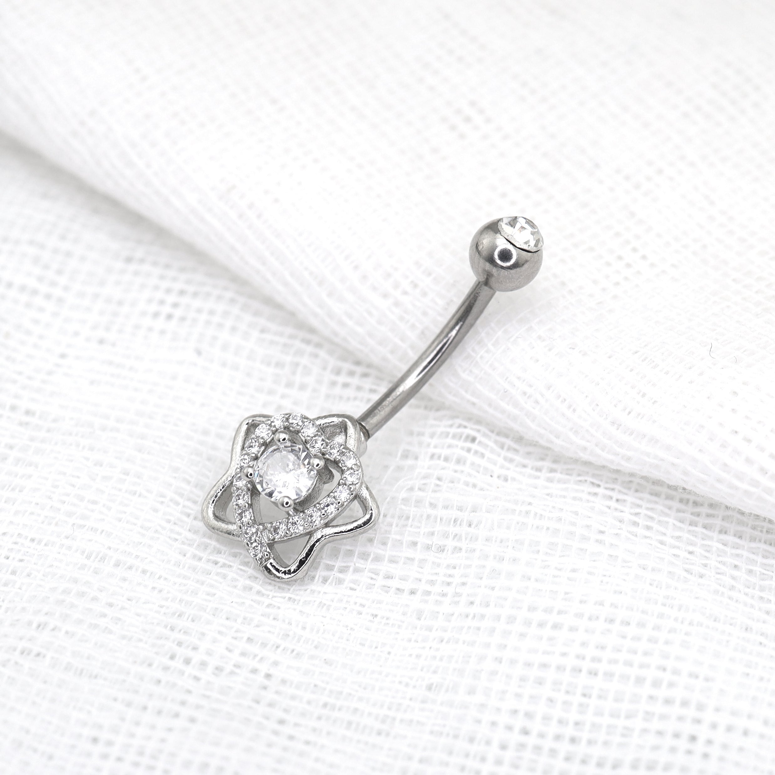 Openwork Pentagram CZ stainless steel Navel Ring ph1