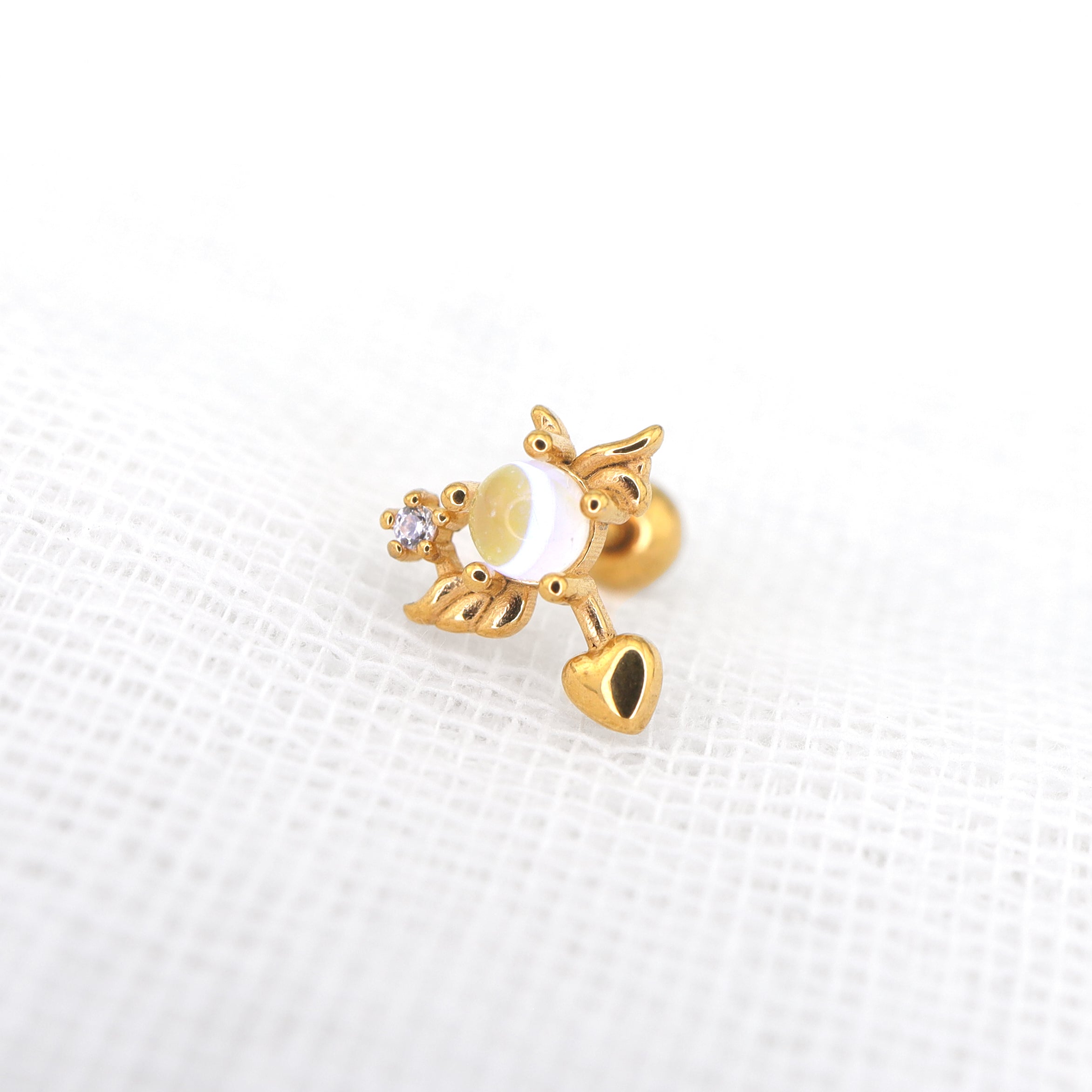 Heart Opal Wing stainless steel Ear Stud ph1