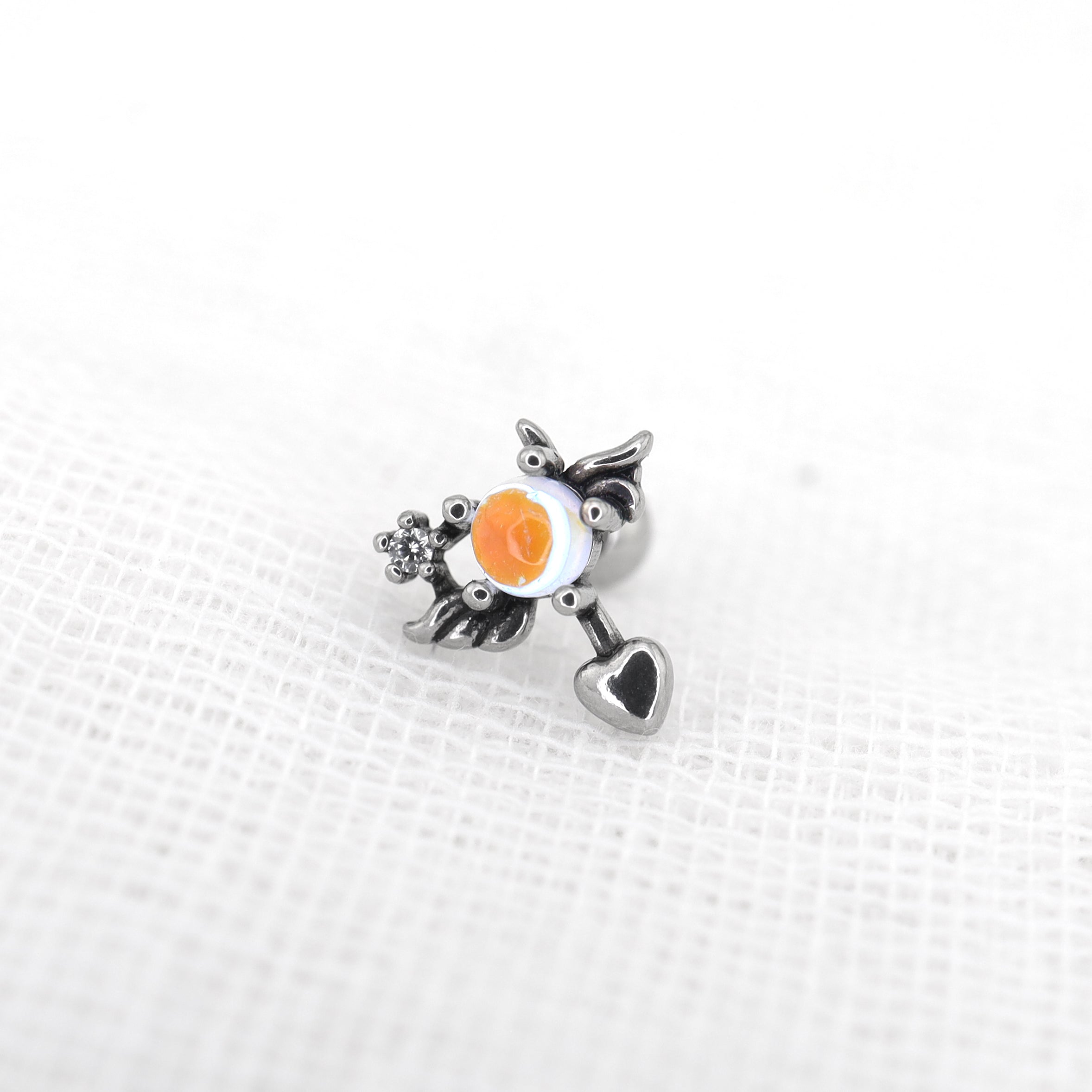 Heart Opal Wing stainless steel Ear Stud ph1