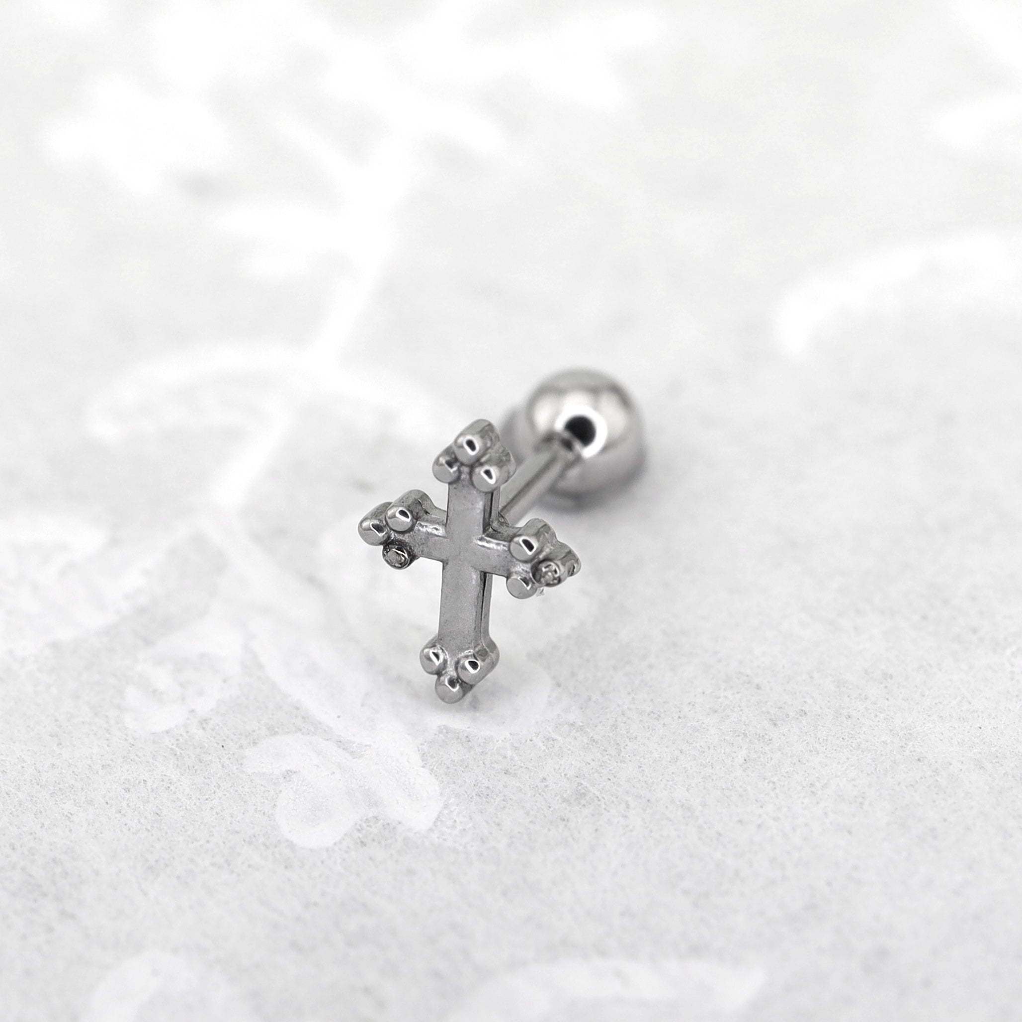 Cross with Ball Ends stainless steel Ear Stud ph1