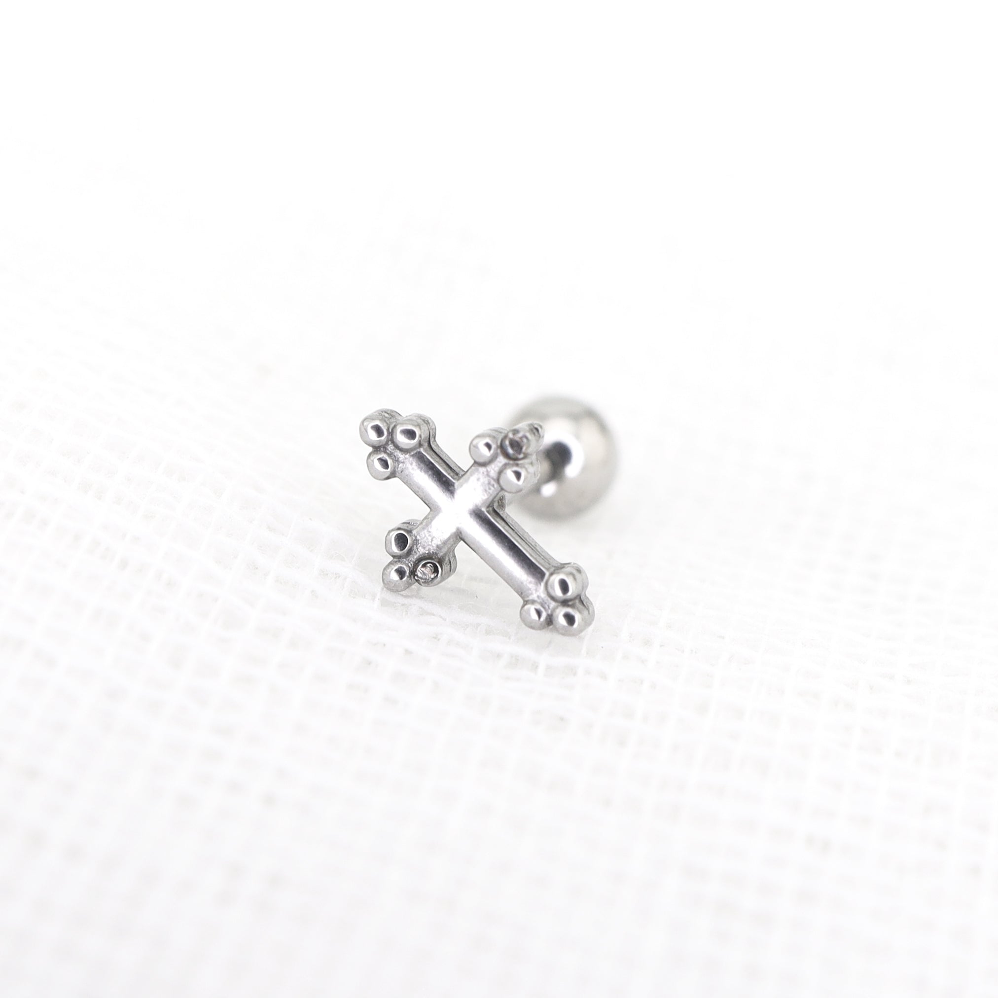 Cross with Ball Ends stainless steel Ear Stud ph1
