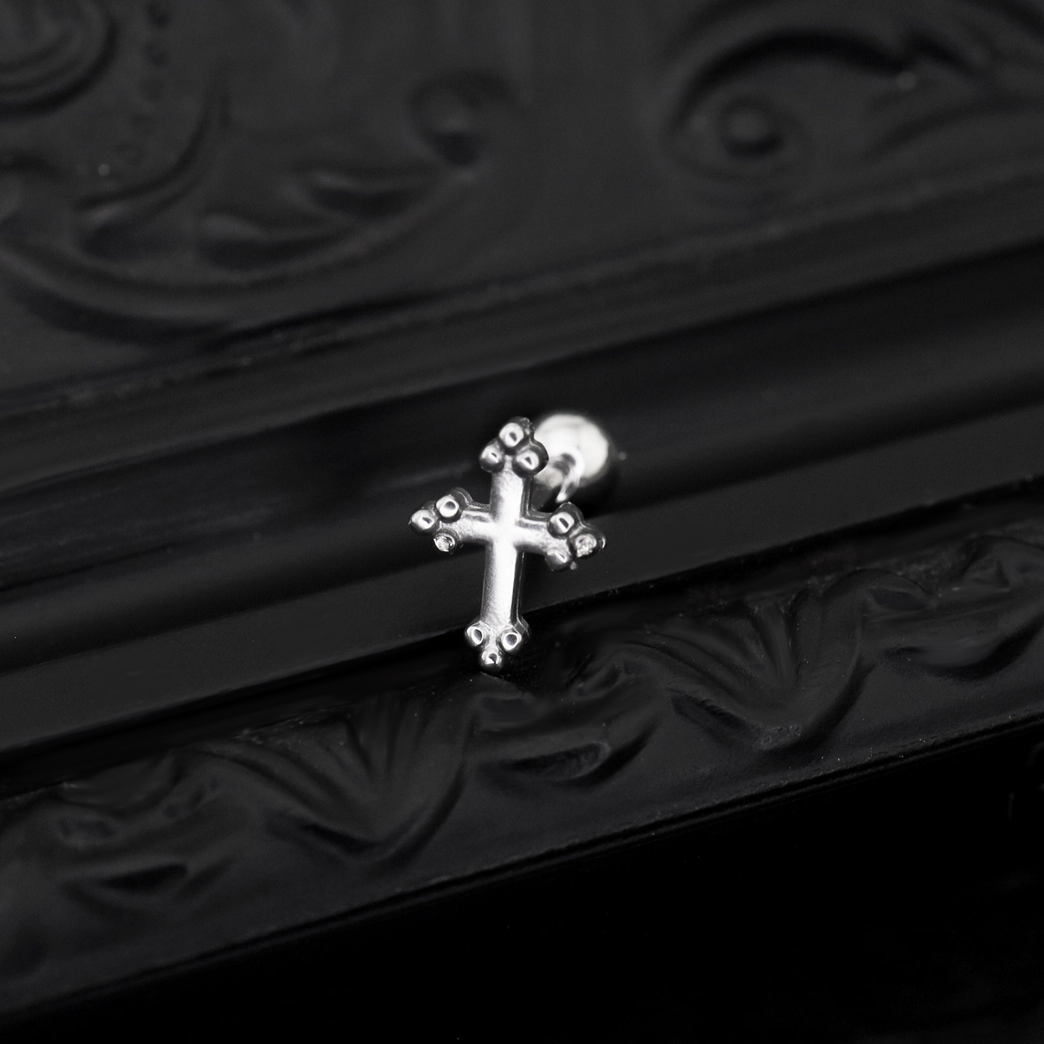 Cross with Ball Ends stainless steel Ear Stud ph1