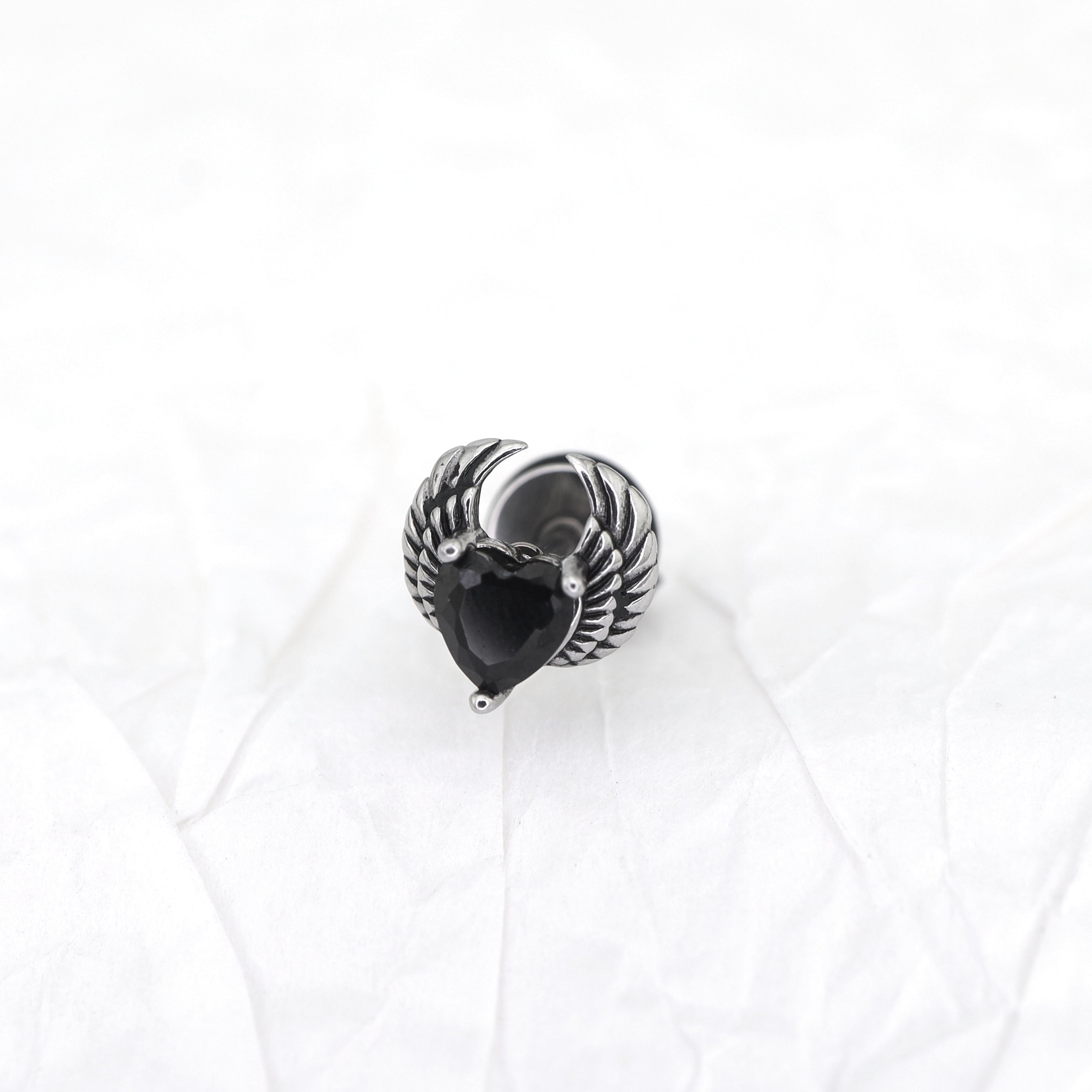 PAIR OF Heart CZ Wing stainless steel Ear Stud