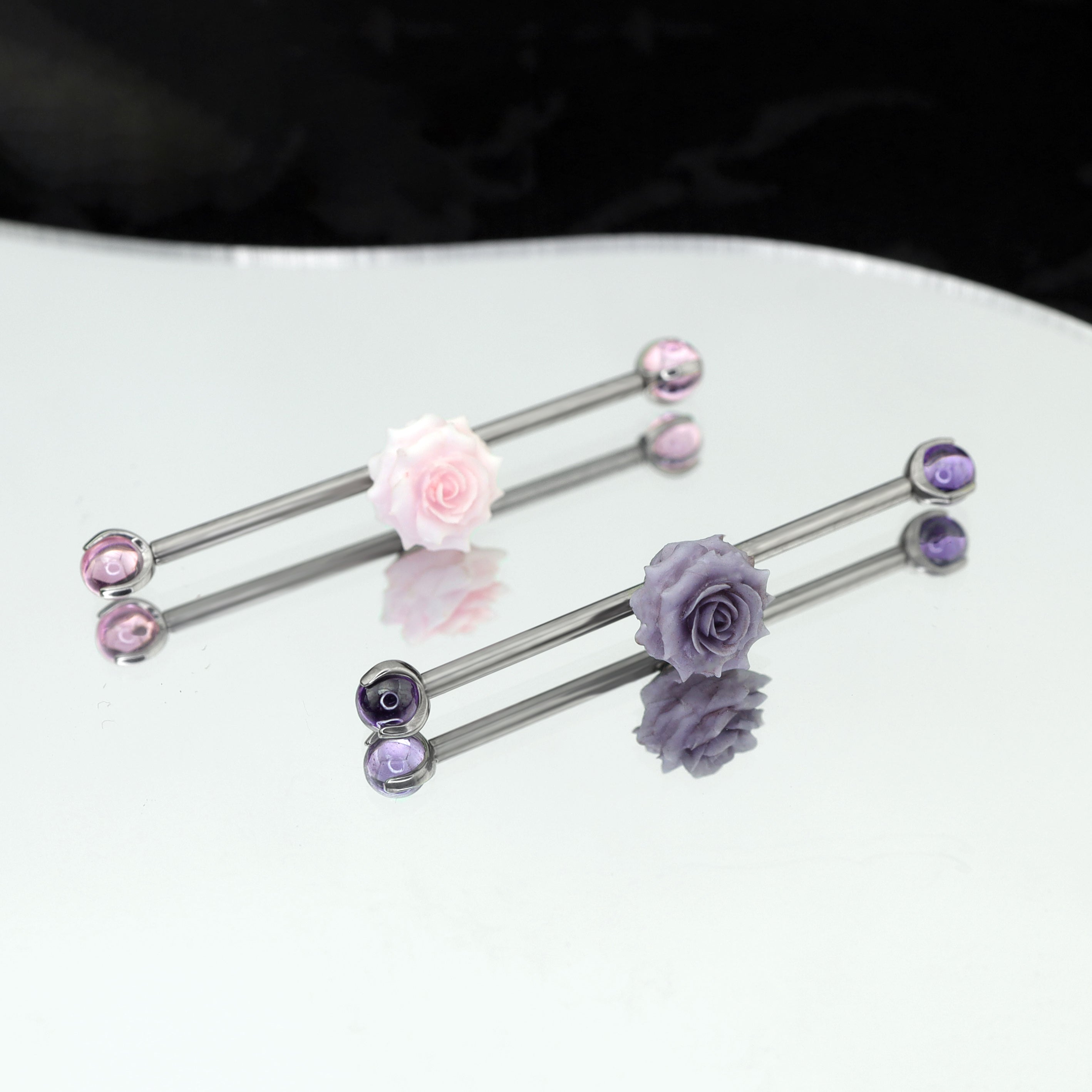 Floral CZ Ball Titanium Industrial Barbell ph1