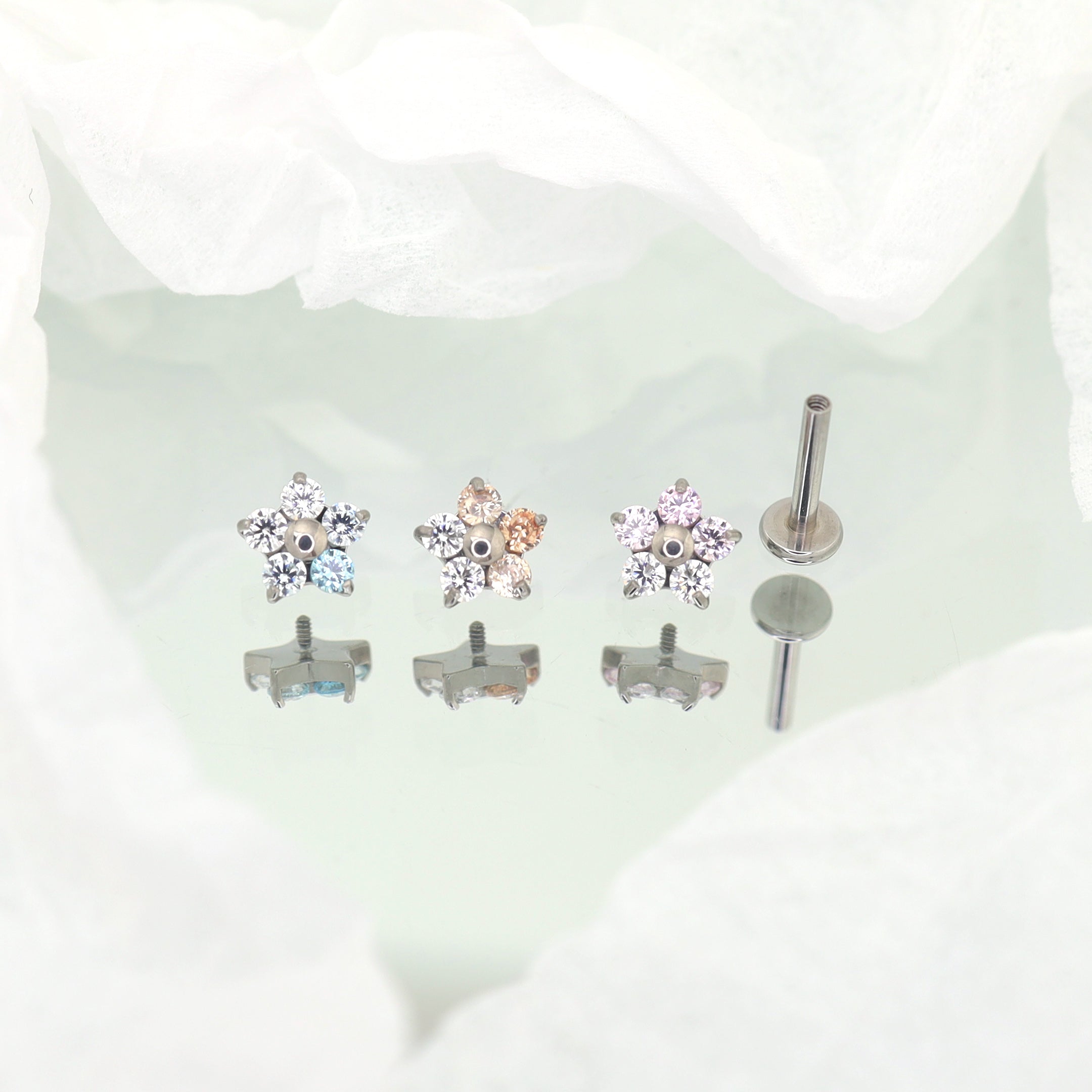 Floral CZ Internally Threaded Titanium Stud ph1