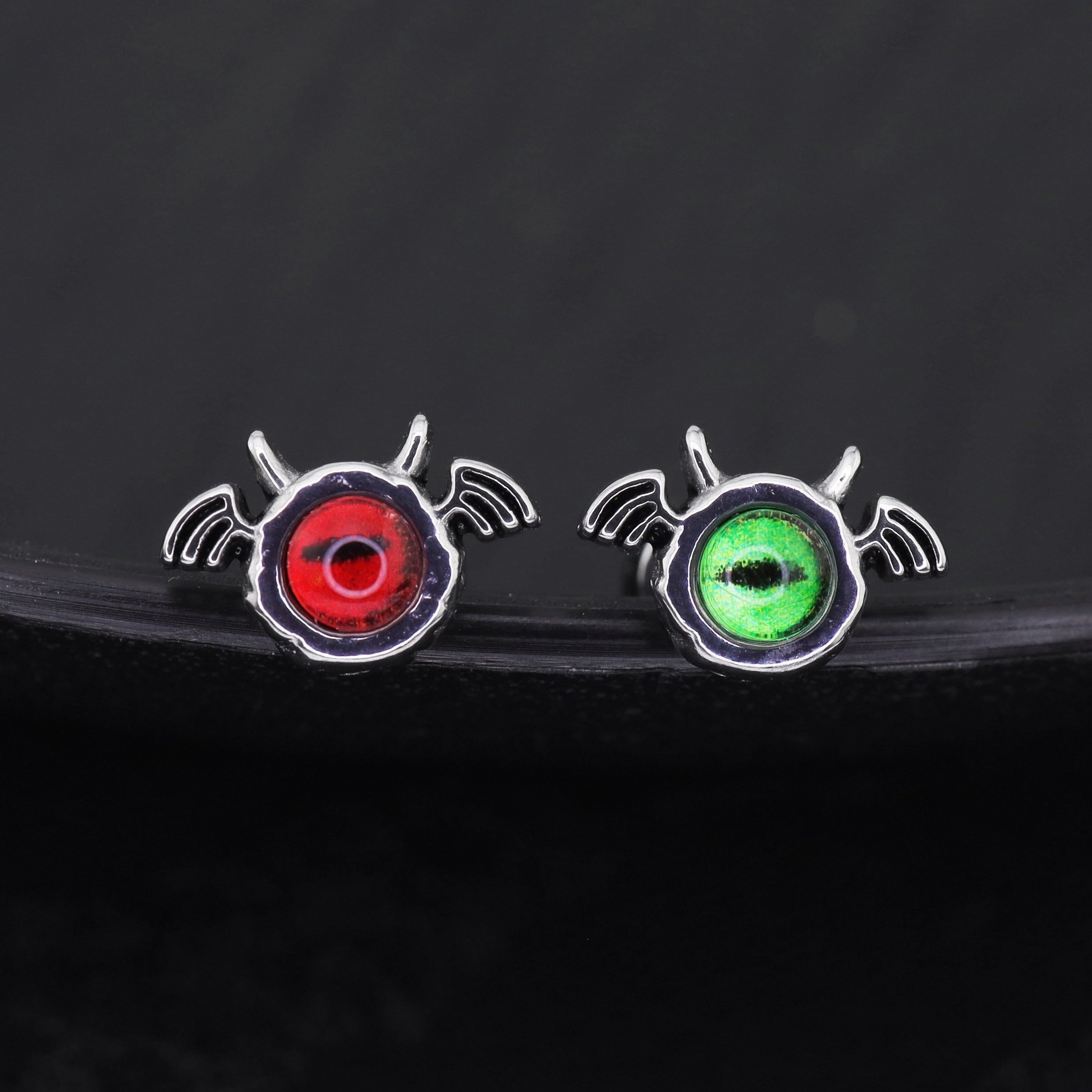 Red & Green Demon Wing stainless steel Ear Stud ph1