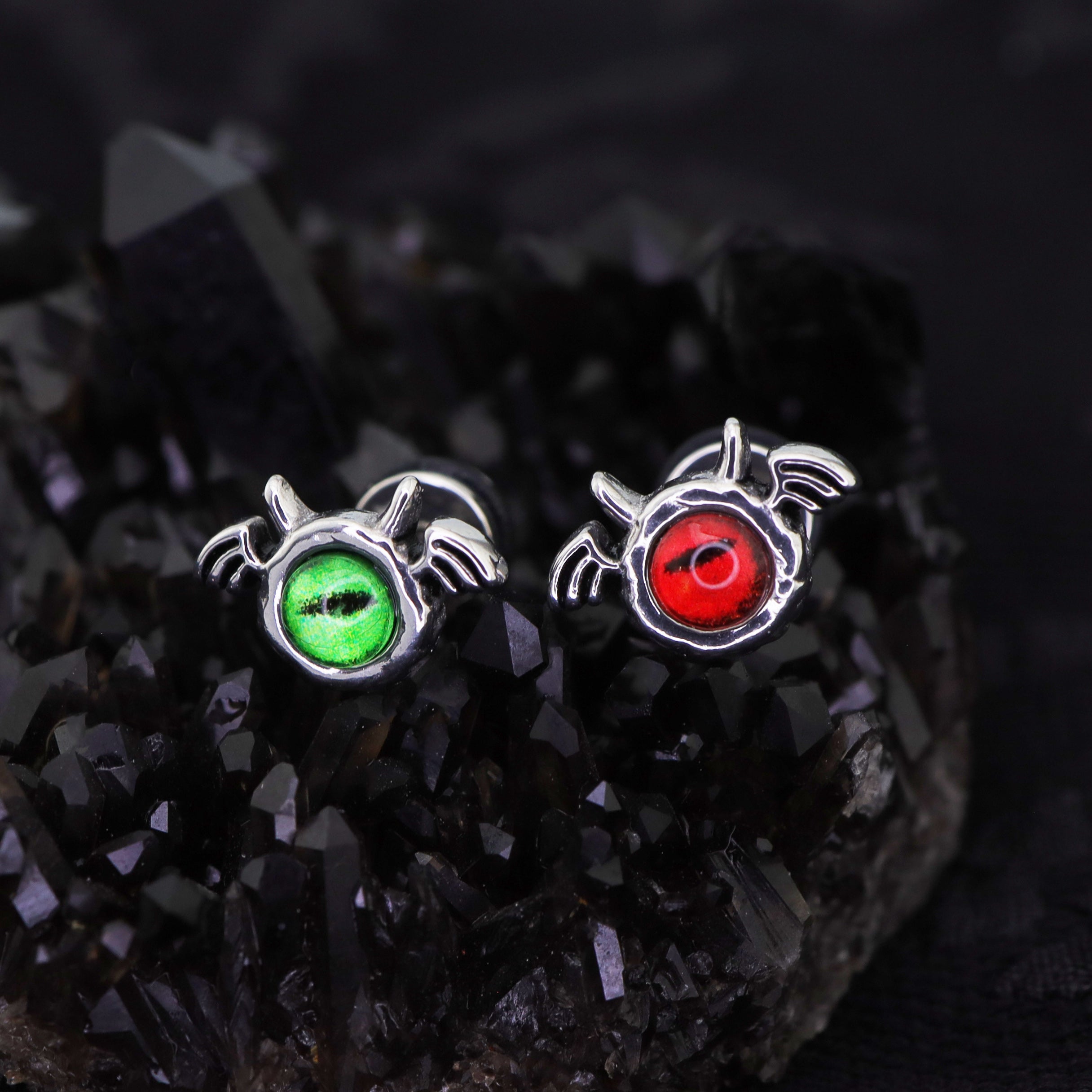 Red & Green Demon Wing stainless steel Ear Stud ph1