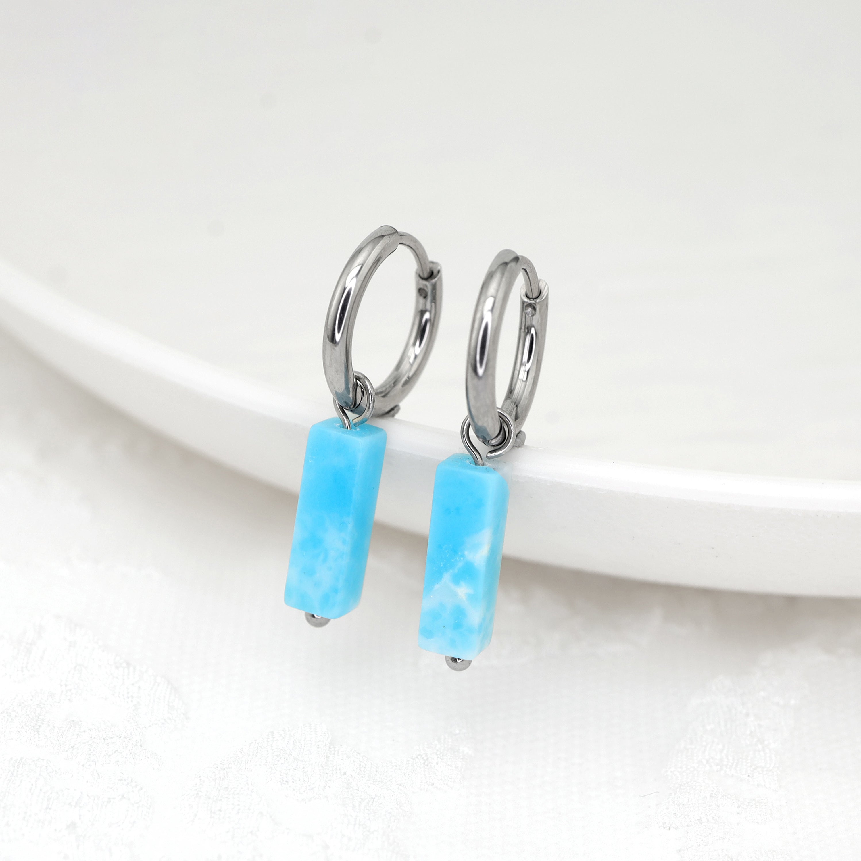 Blue Simulated Jade stainless steel Pendant Ear Ring ph1