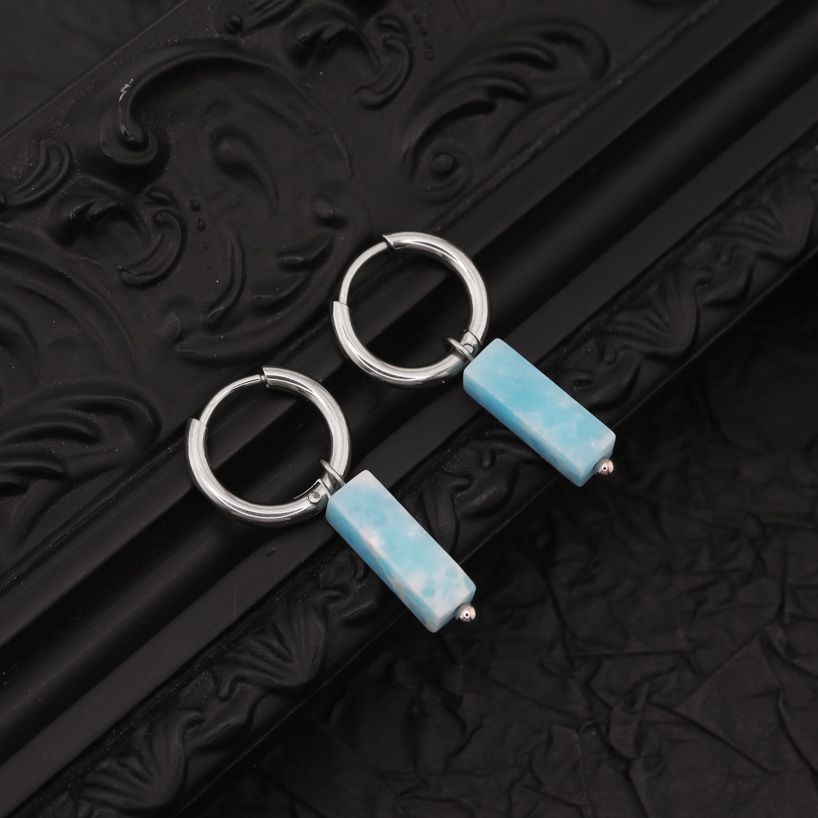 Blue Simulated Jade stainless steel Pendant Ear Ring ph1