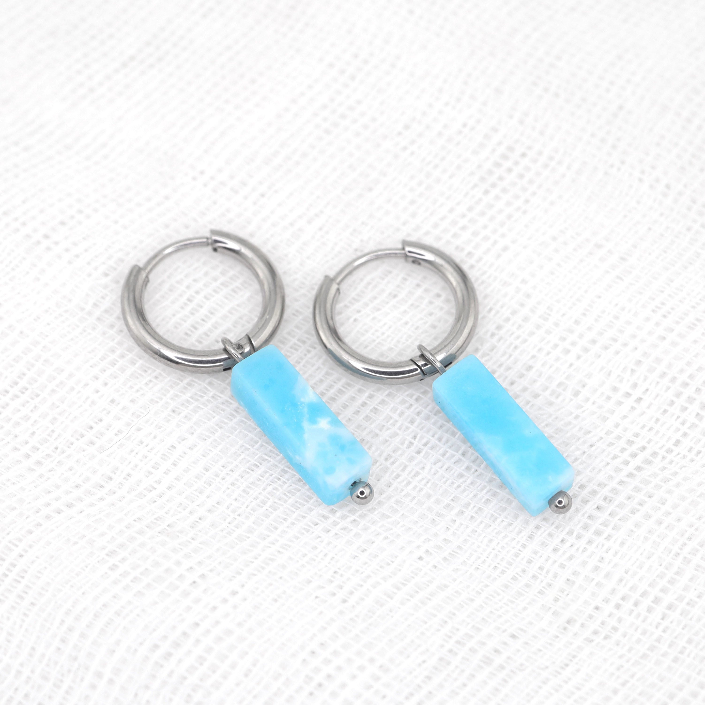 Blue Simulated Jade stainless steel Pendant Ear Ring ph1