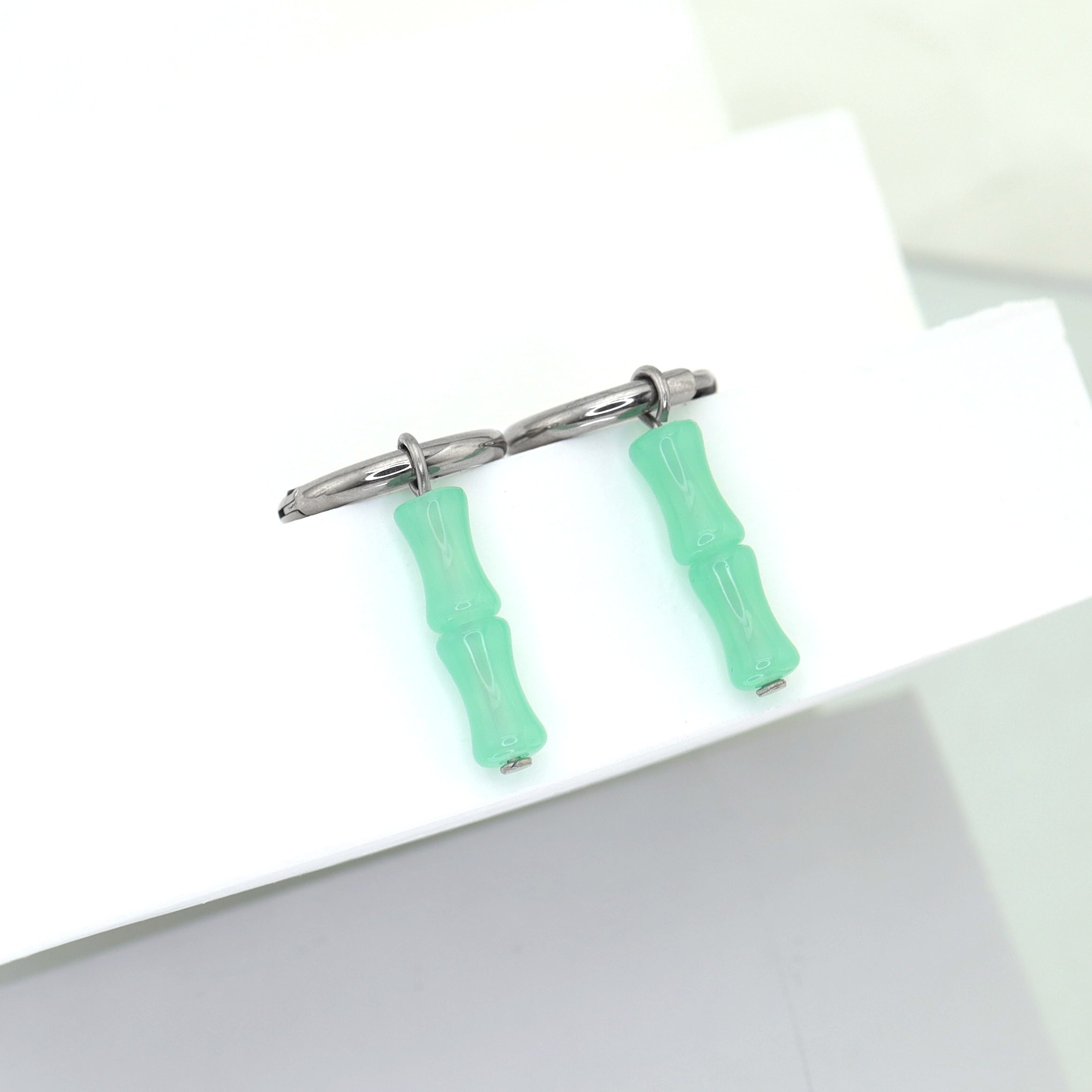 PAIR OF Bamboo Segment stainless steel Pendant Ear Ring ph1
