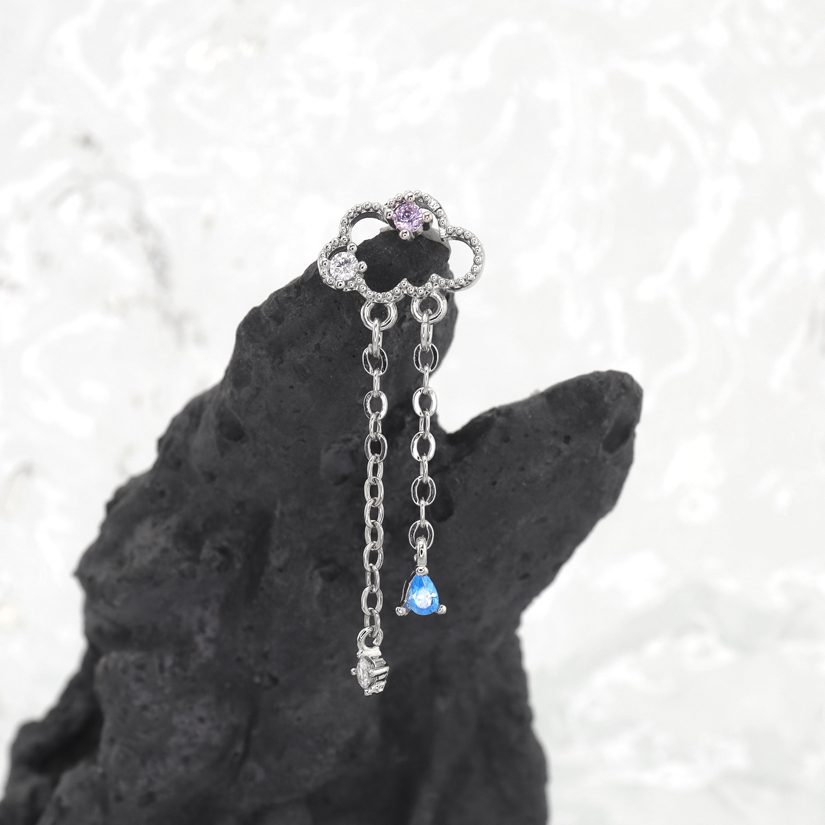 Thin Gauge Cloud & Raindrop Pendant Ear Stud ph1