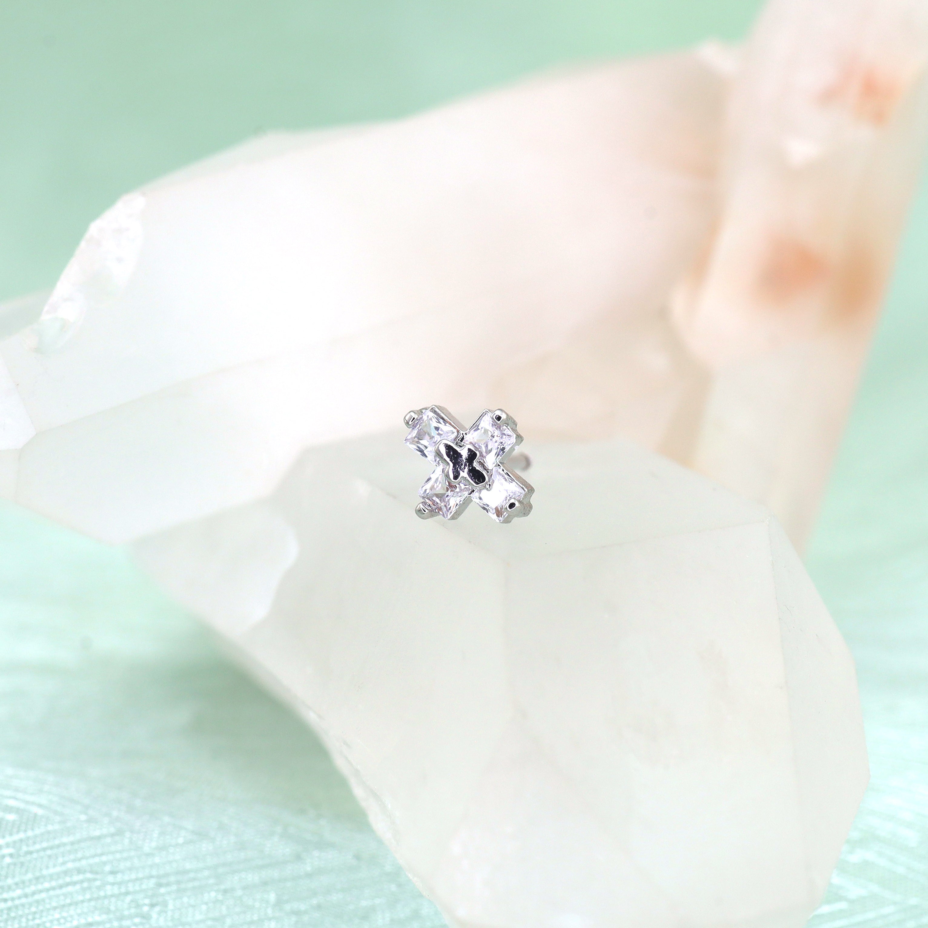 Thin Gauge CZ Cross Ear Stud ph1