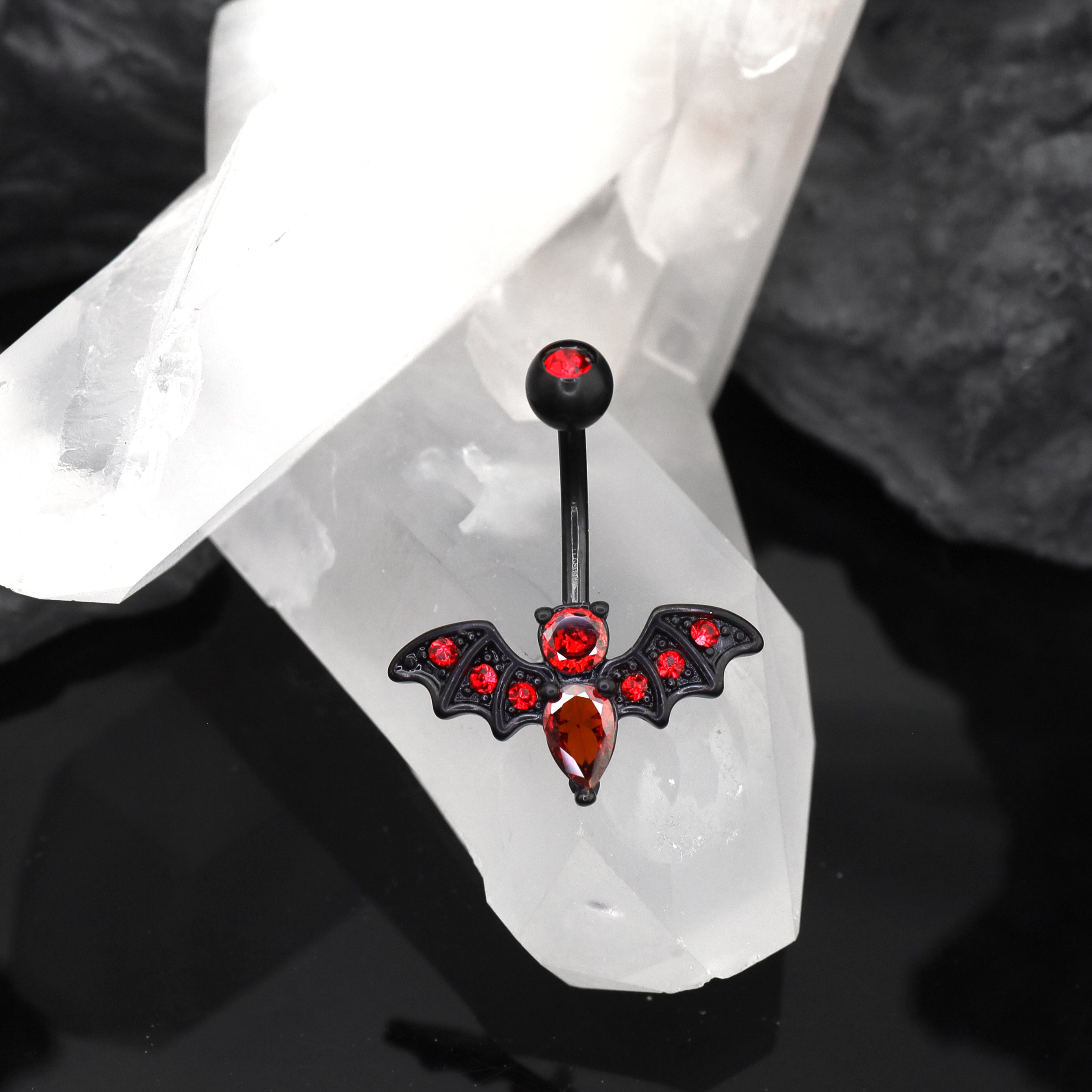 Red CZ Bat Design Belly Ring ph1
