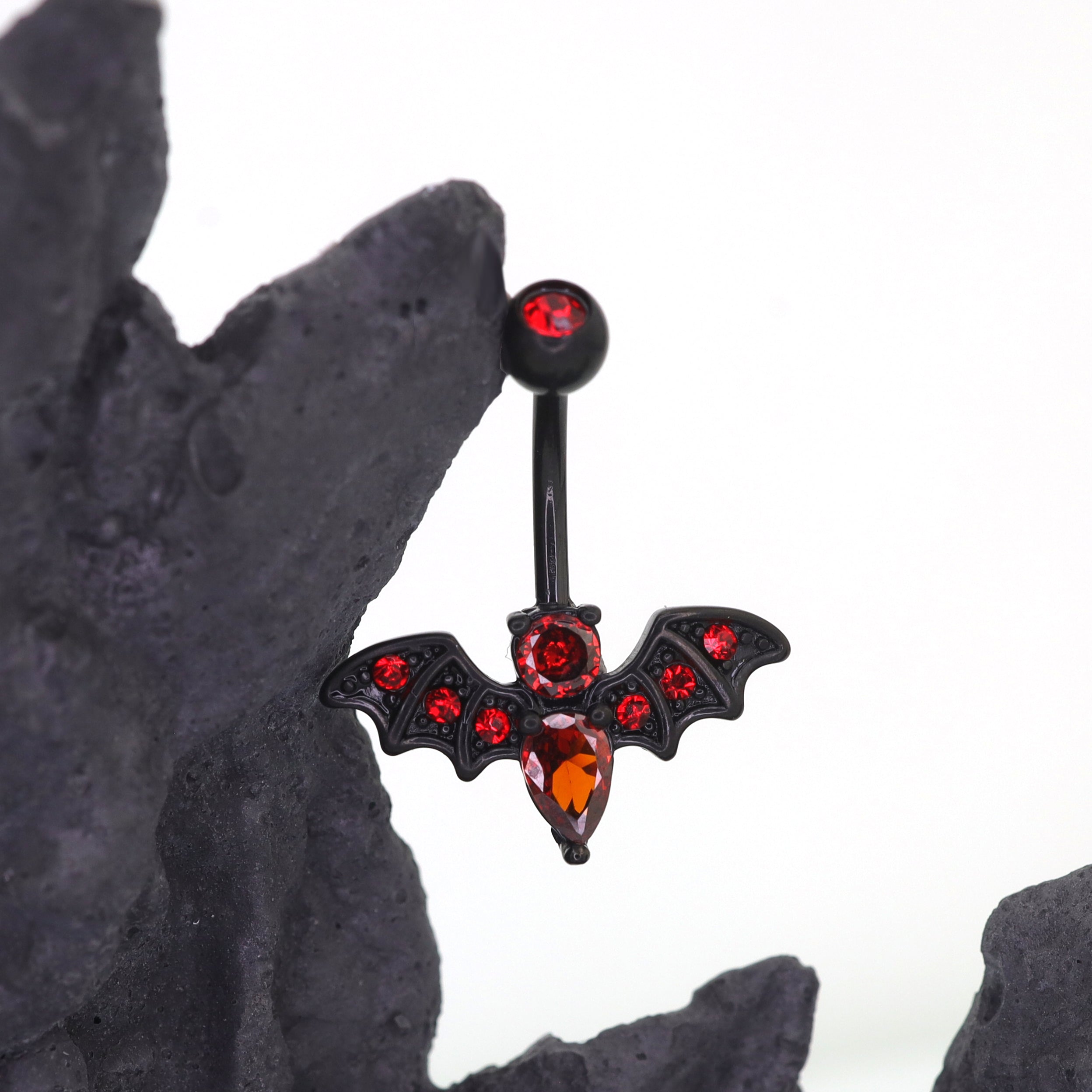 Red CZ Bat Design Belly Ring ph1