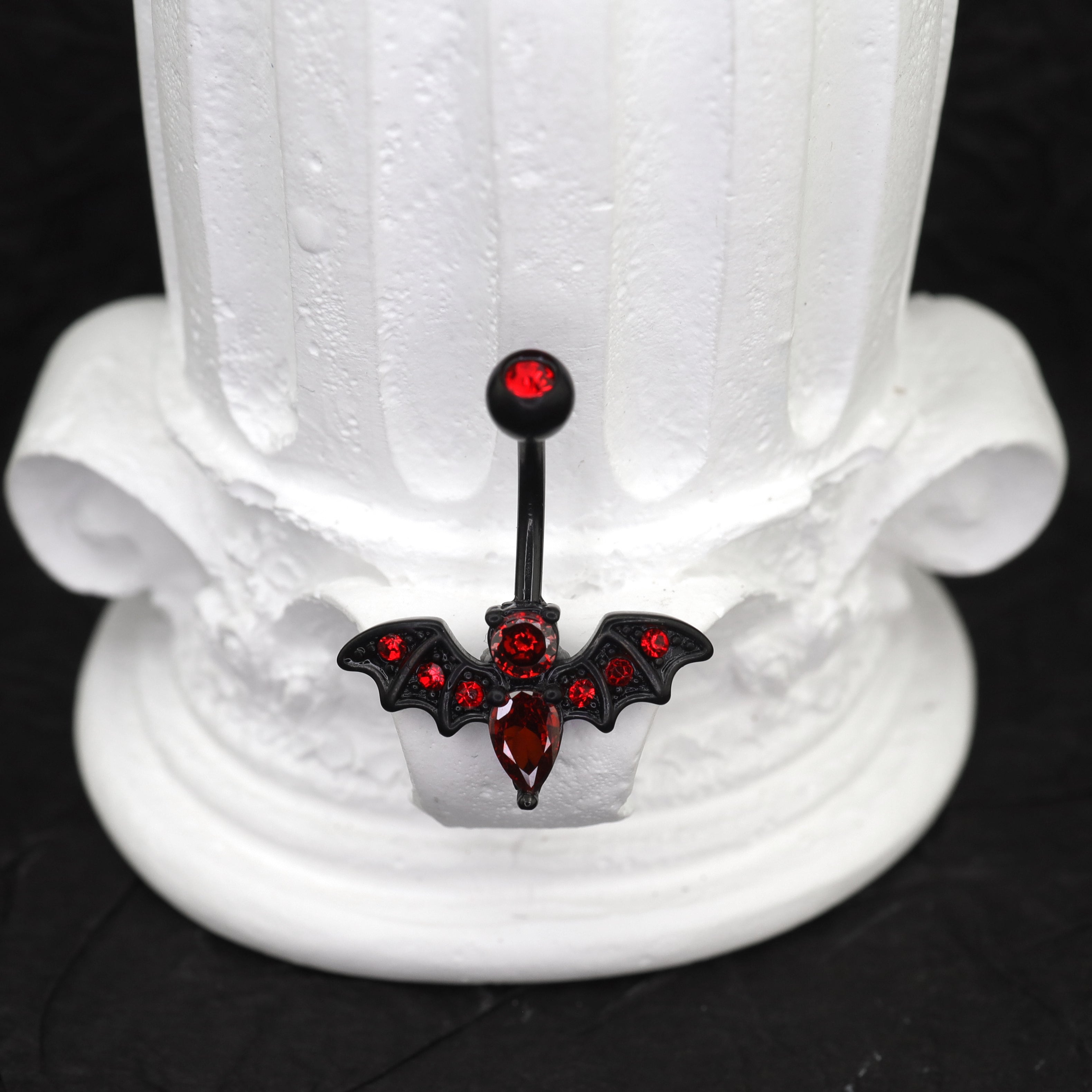 Red CZ Bat Design Belly Ring ph1