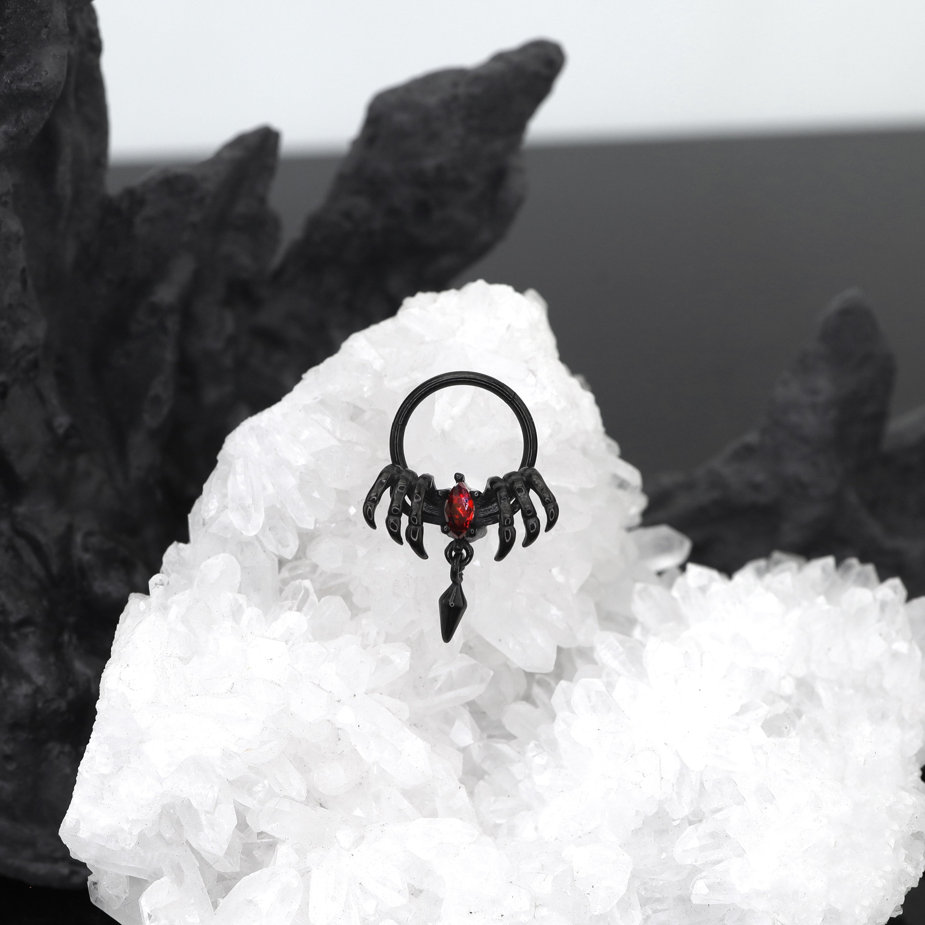Skeleton Hand Red CZ Pendant Septum Ring ph1