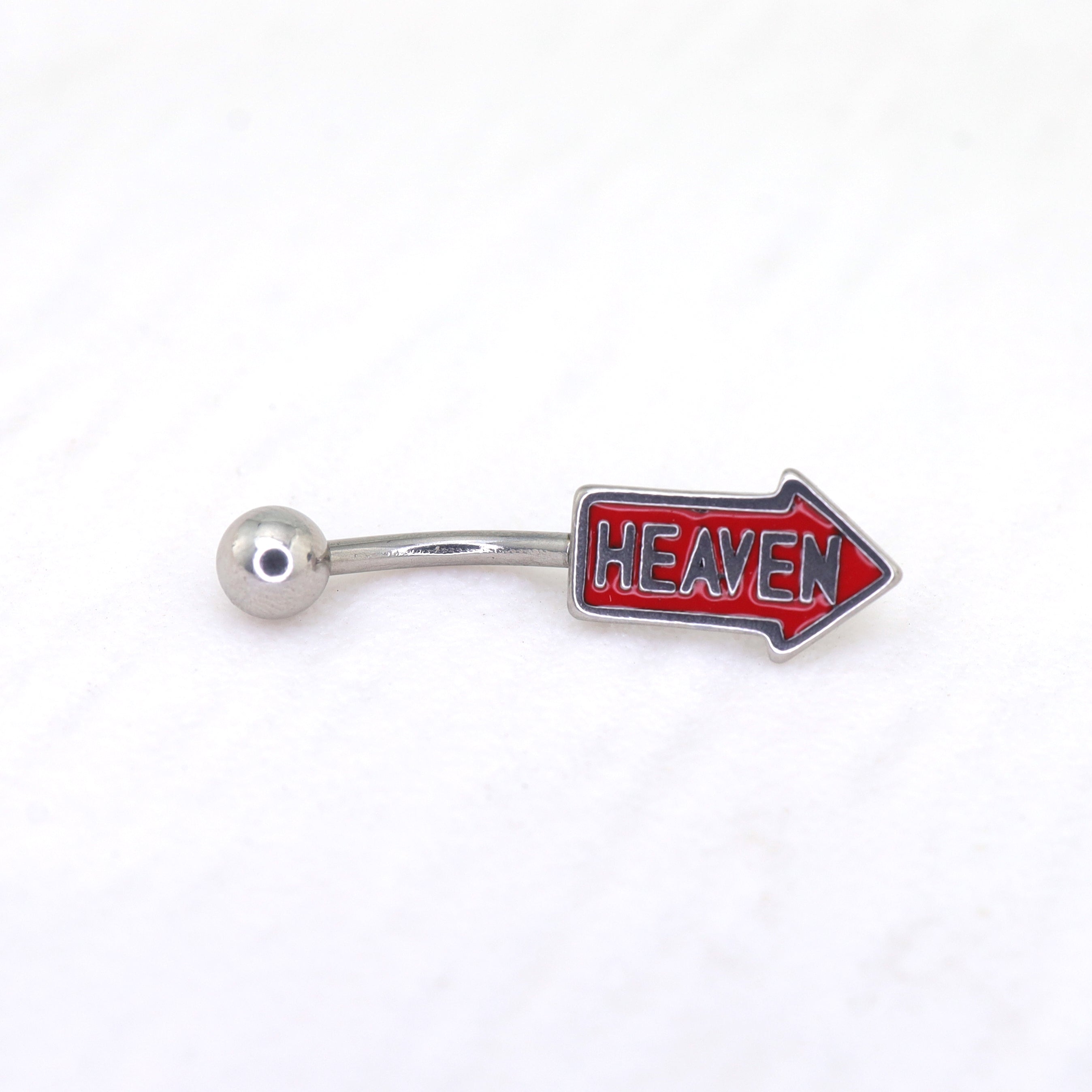 Red Arrow "HEAVEN" Text Belly Ring ph1