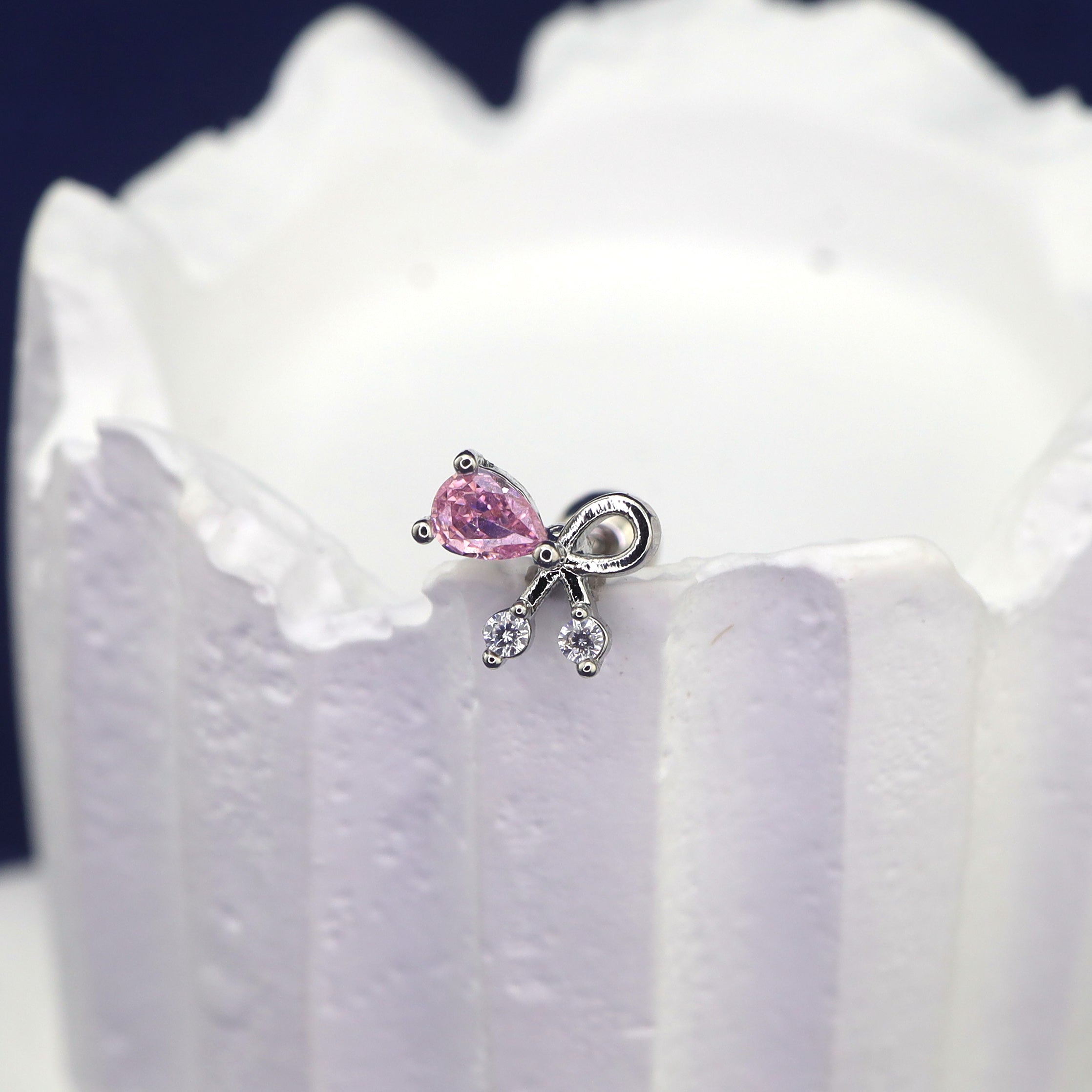 Pink CZ Bow Ear Stud ph1