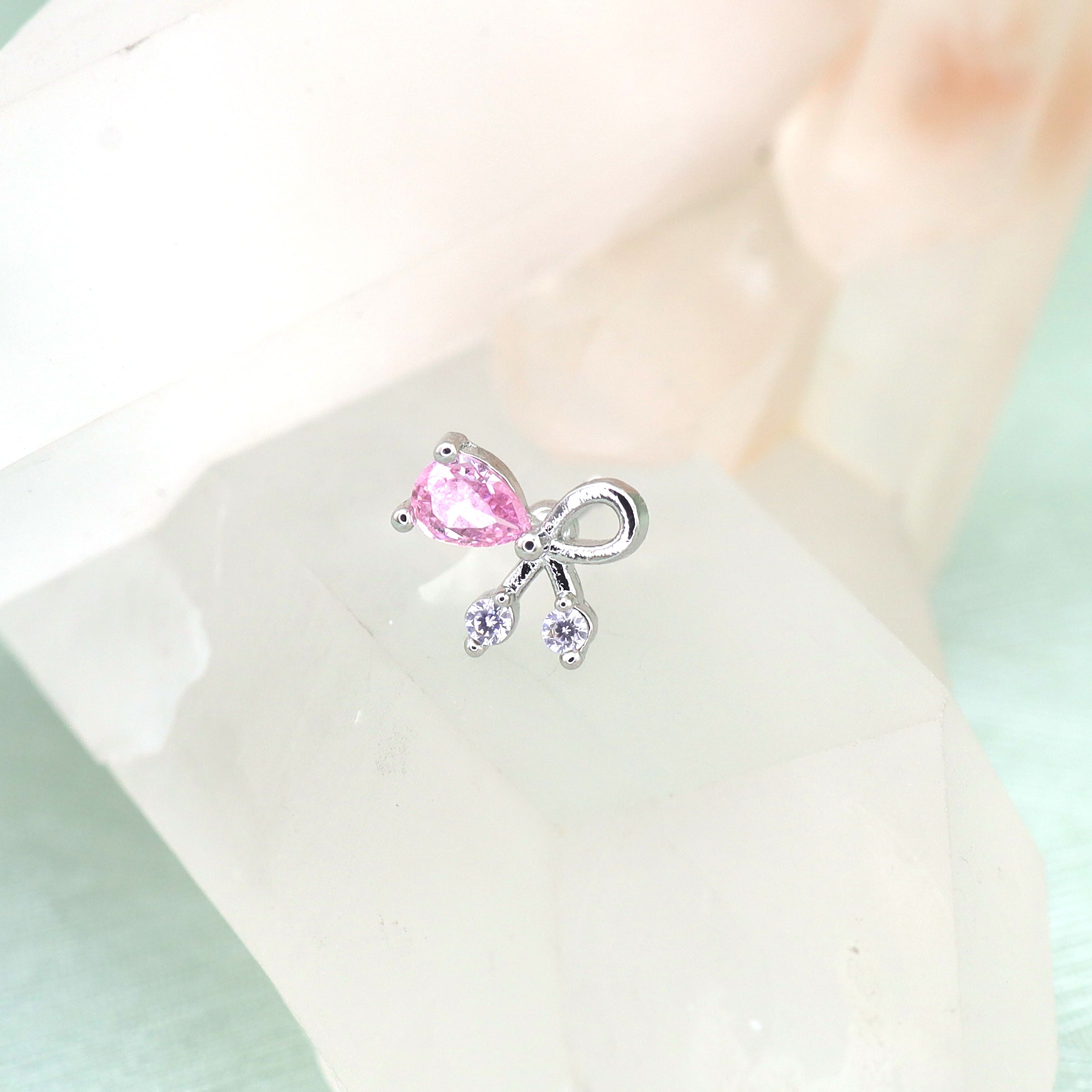 Pink CZ Bow Ear Stud ph1