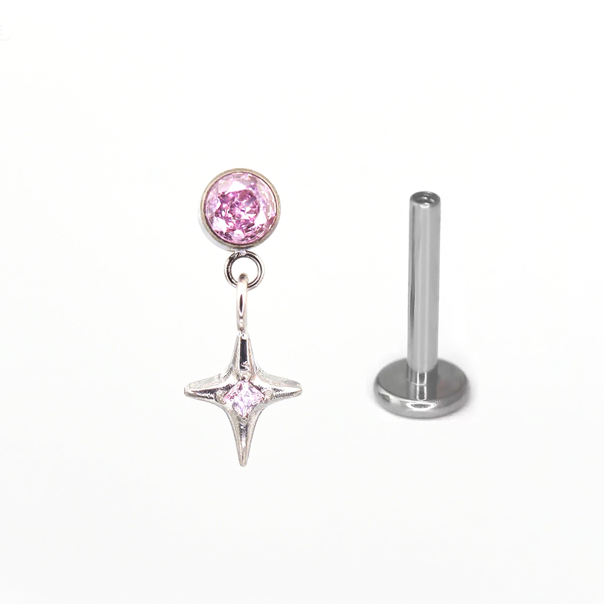 CZ Pendant Four-Point Star Titanium Internally Threaded Studs