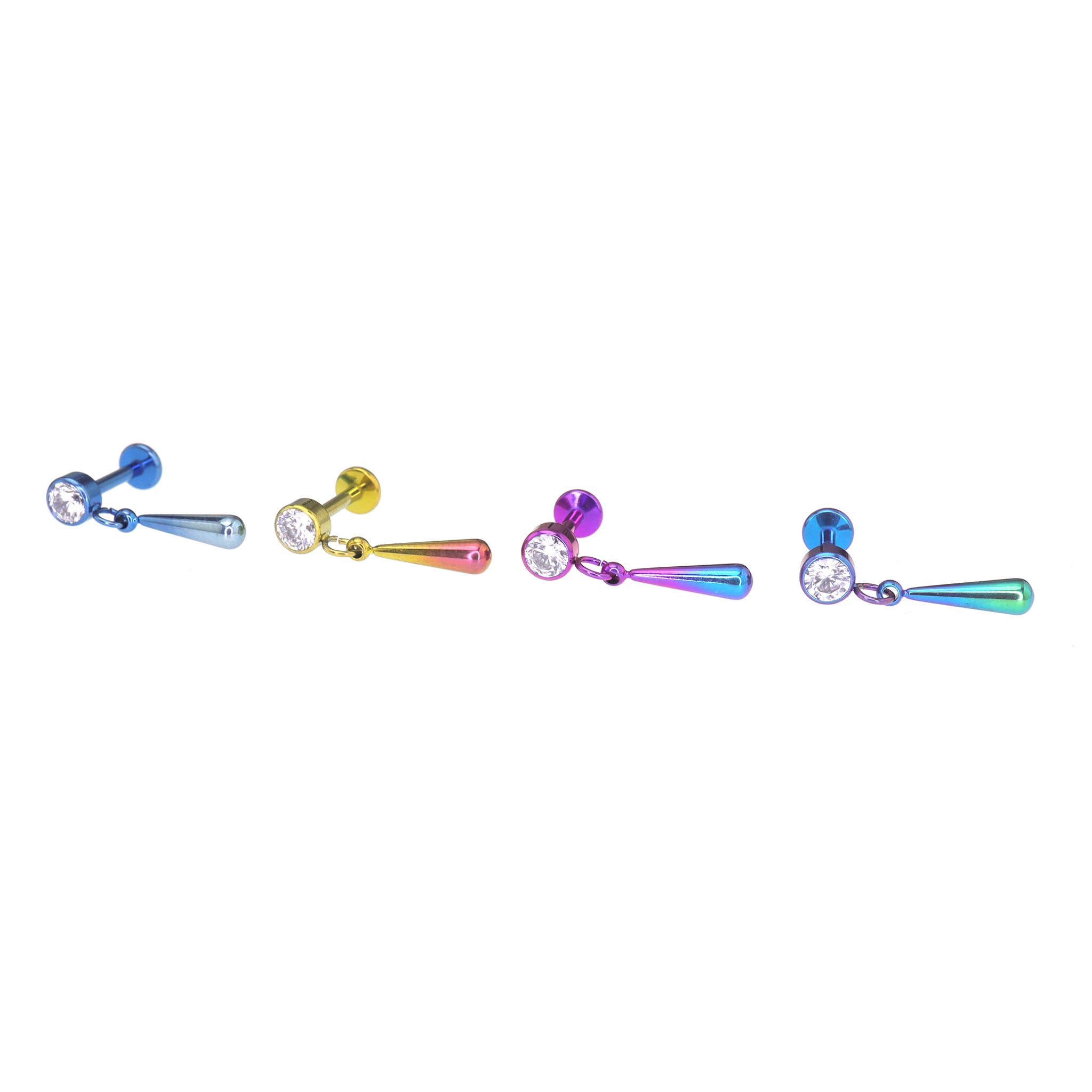 CZ Teardrop Dangle Titanium Ear Studs