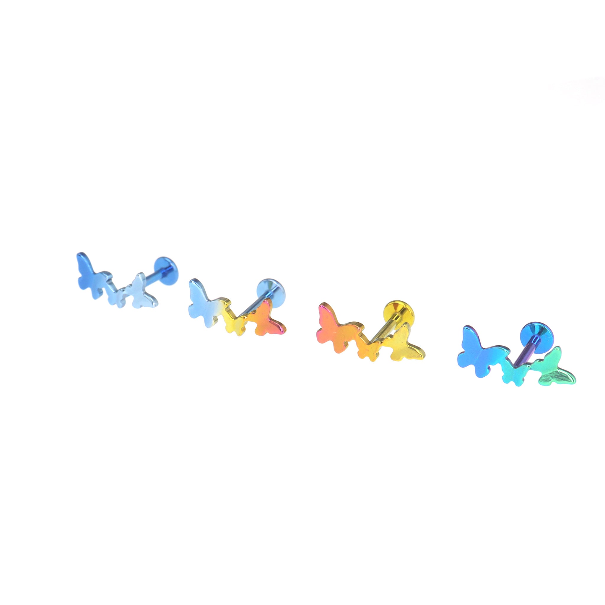 3D Triple Butterfly Titanium Ear Studs