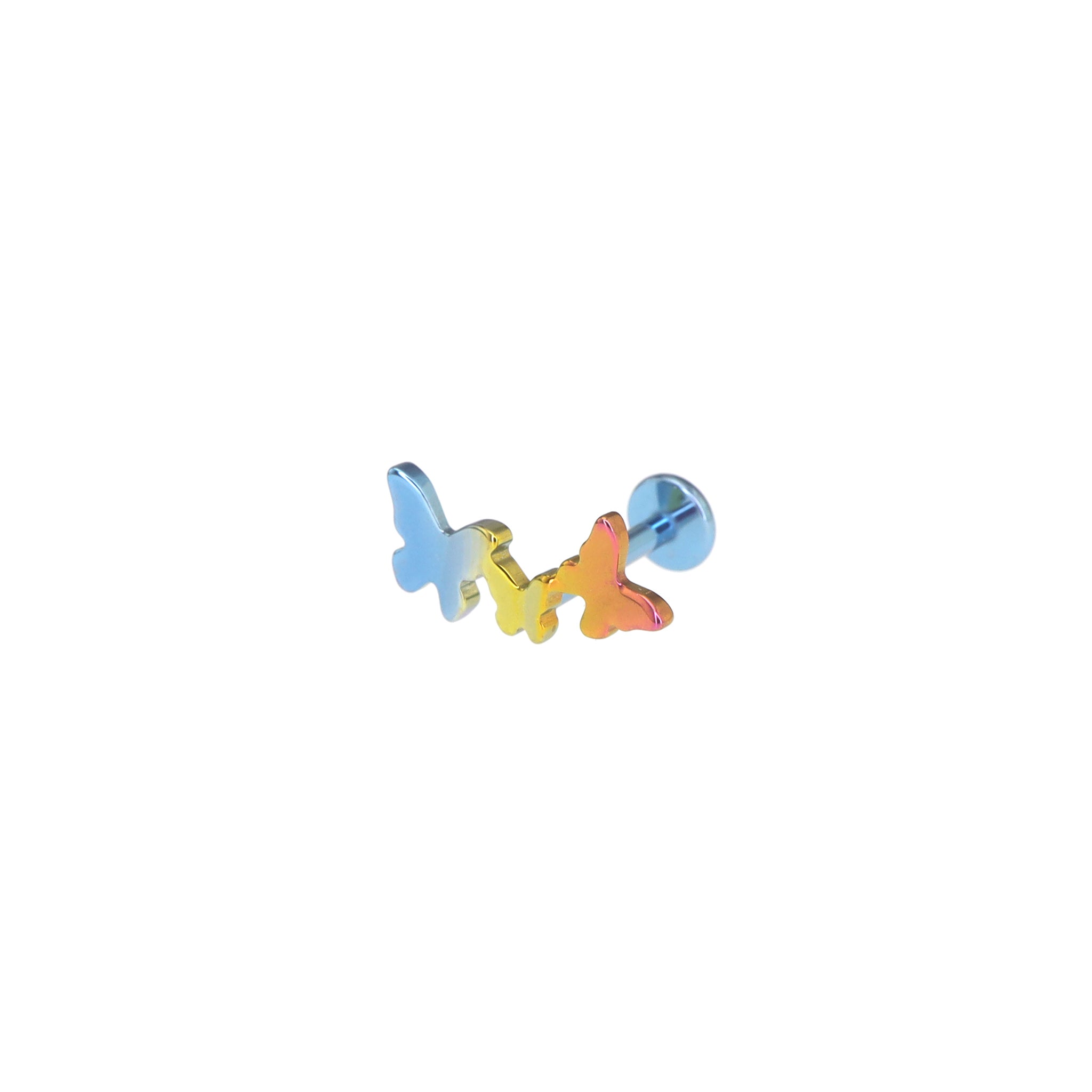 3D Triple Butterfly Titanium Ear Studs