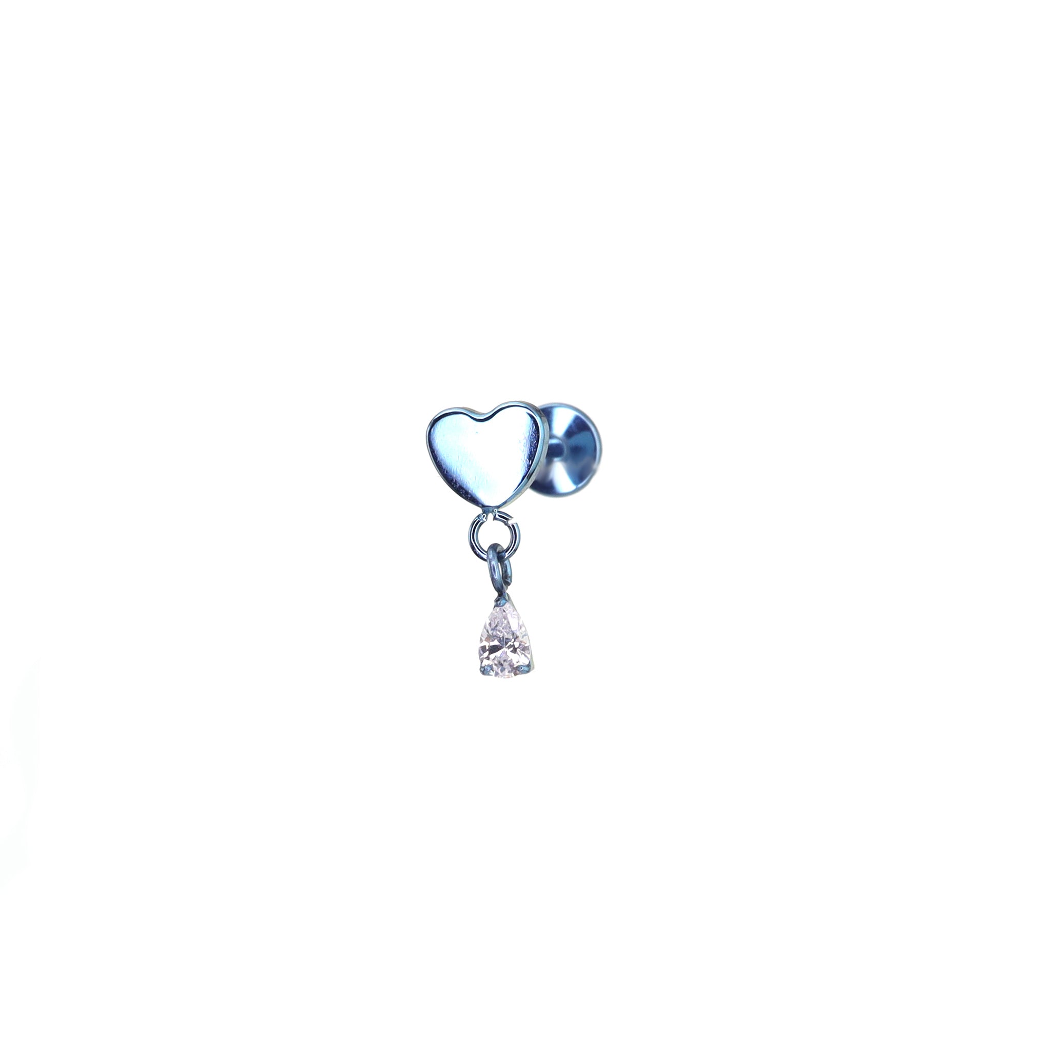 Heart Pendant Teardrop CZ Titanium Ear Studs