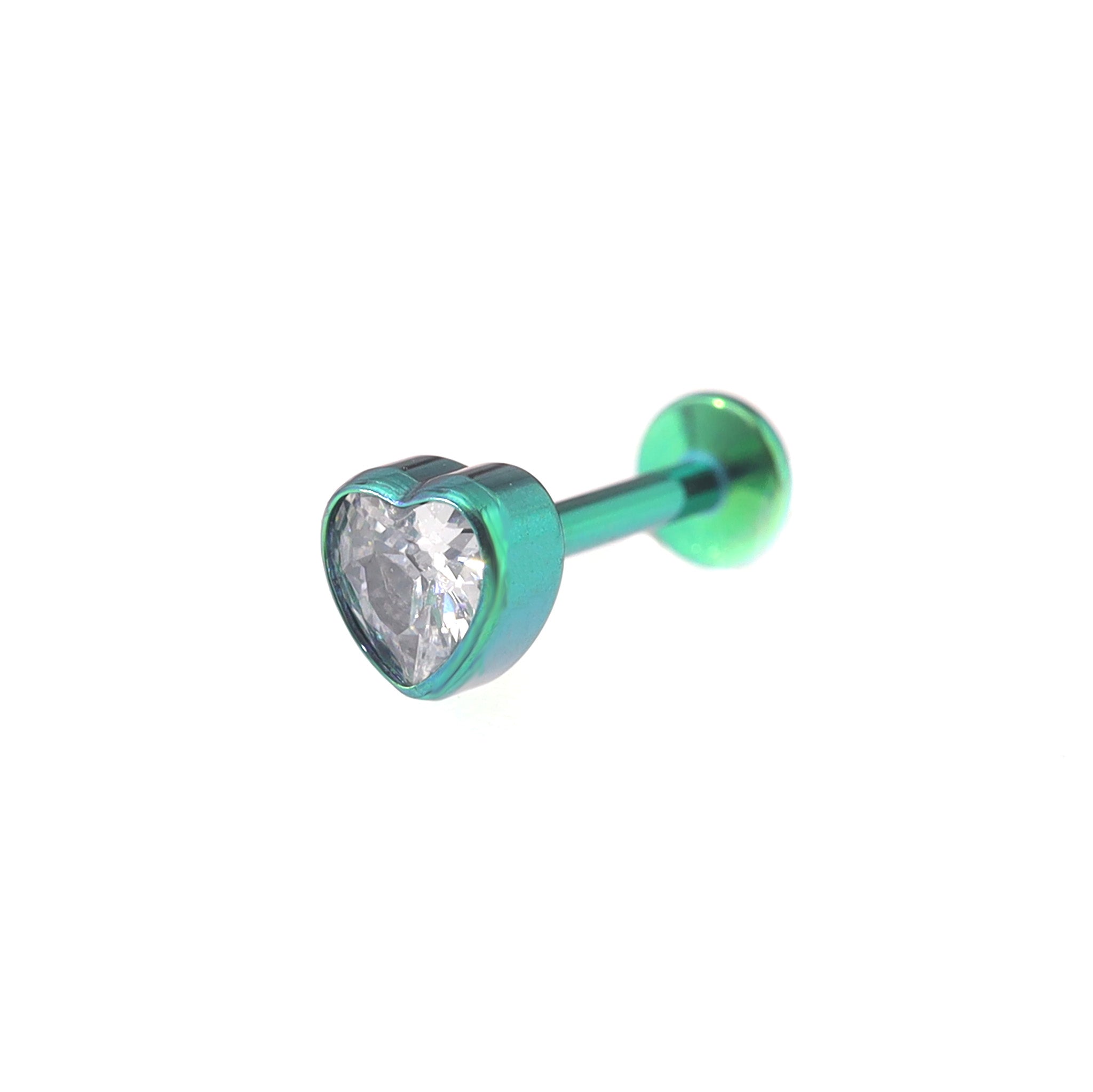 Bezel-Set Heart CZ Titanium Ear Studs