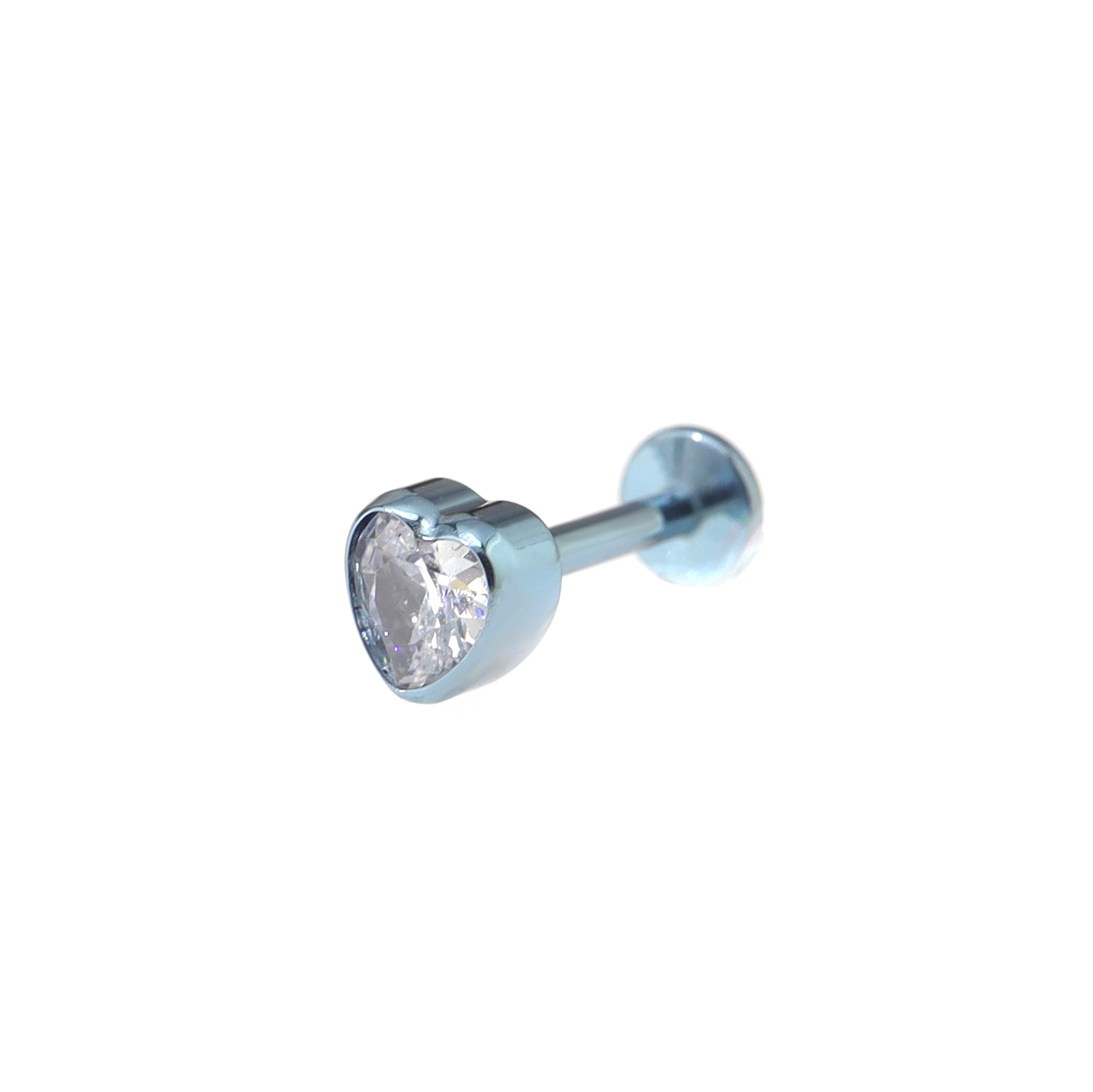 Bezel-Set Heart CZ Titanium Ear Studs