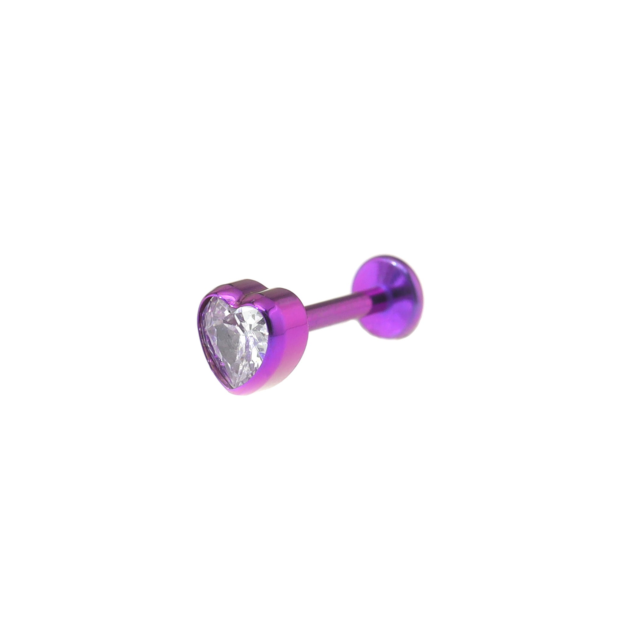 Bezel-Set Heart CZ Titanium Ear Studs