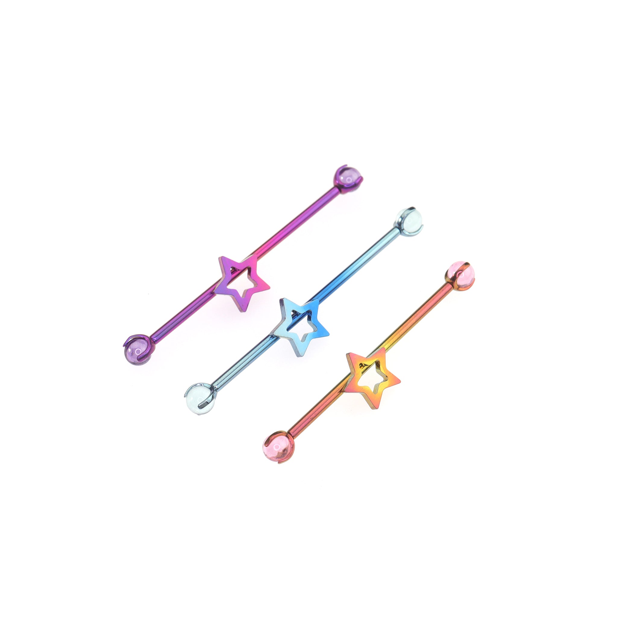 Openwork Pentagram CZ Titanium Industrial Barbell